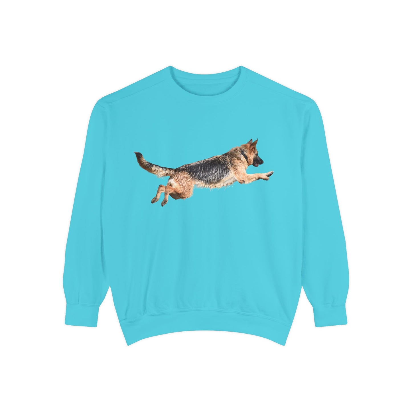 Unisex Dog Lover Sweatshirt With a Wet German Shepherd Jumping in the Air