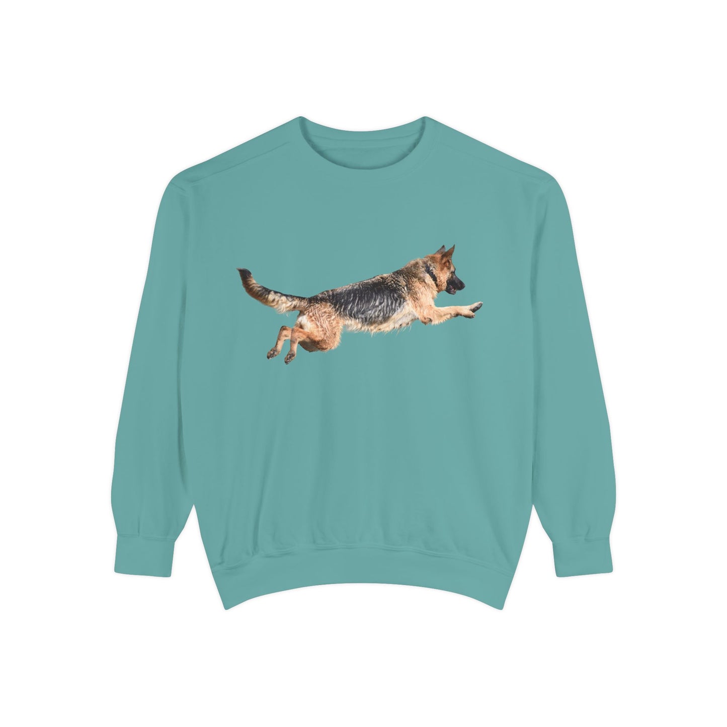 Unisex Dog Lover Sweatshirt With a Wet German Shepherd Jumping in the Air