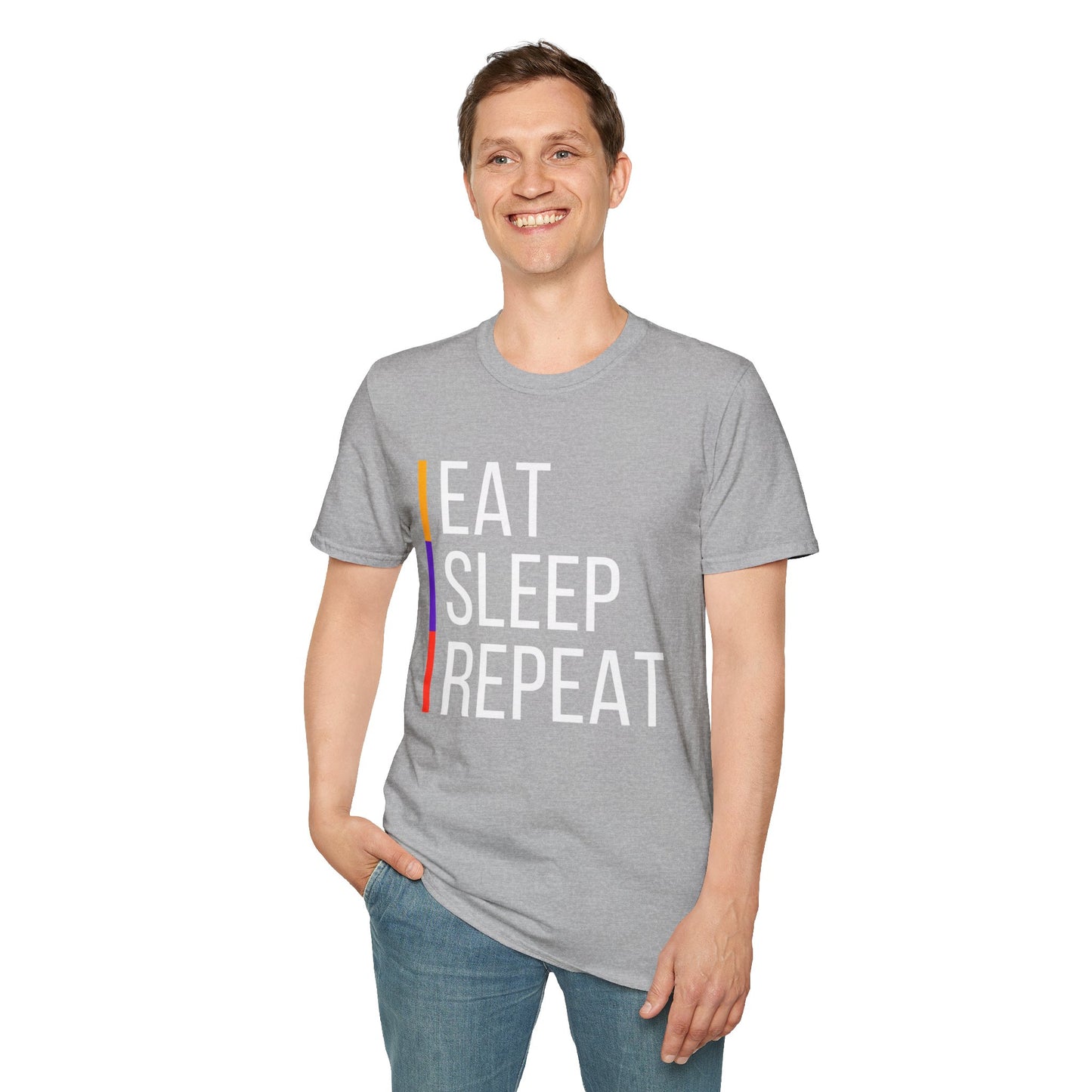 Eat Sleep Repeat Unisex Softstyle T-Shirt - Perfect for Casual Outings, Funny Gift, Relaxation Apparel, Everyday Wear, Motivational Tee