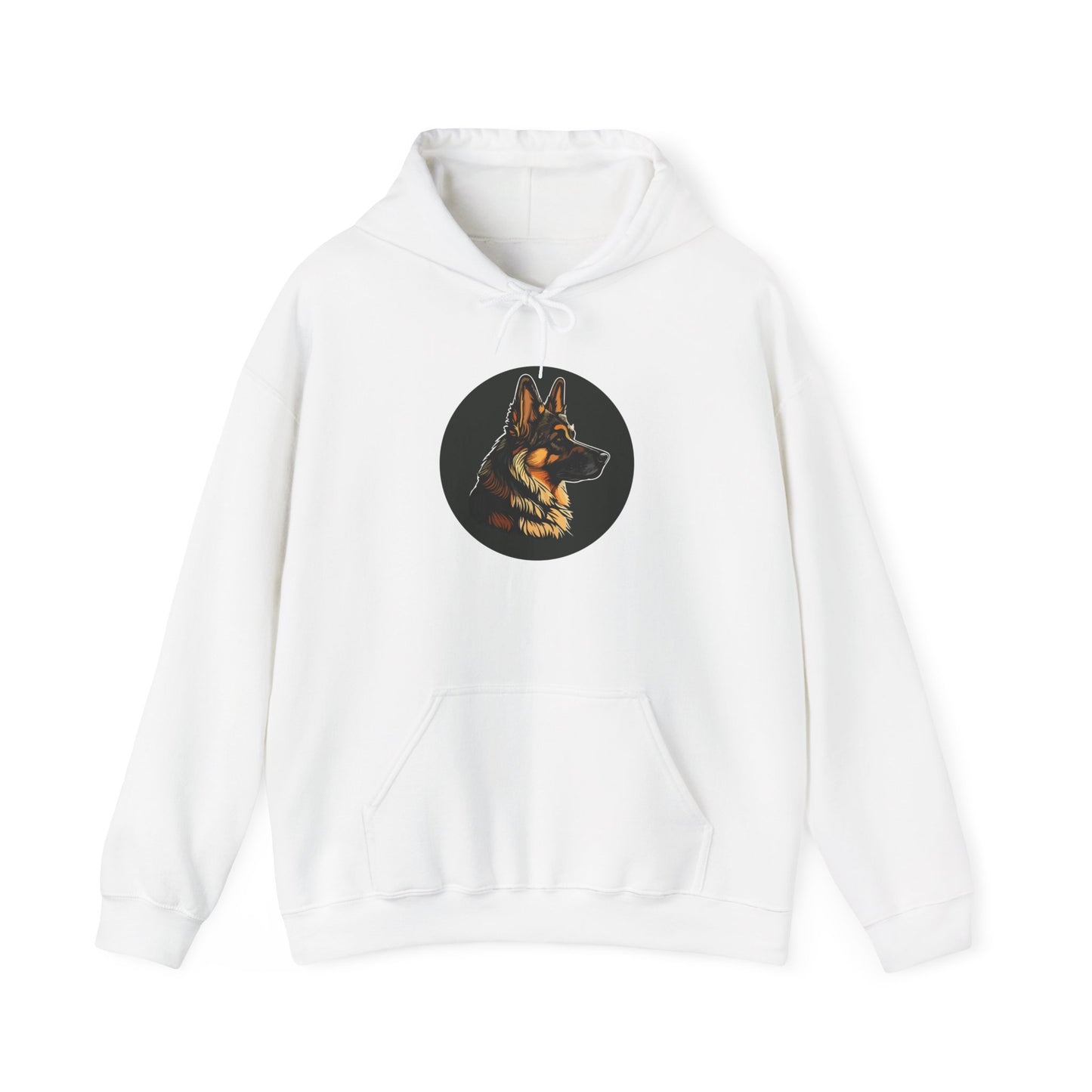 Unisex Dog Lover Hoodie With a Close Up Graphic of a German Shepherd Inside a Black Circle