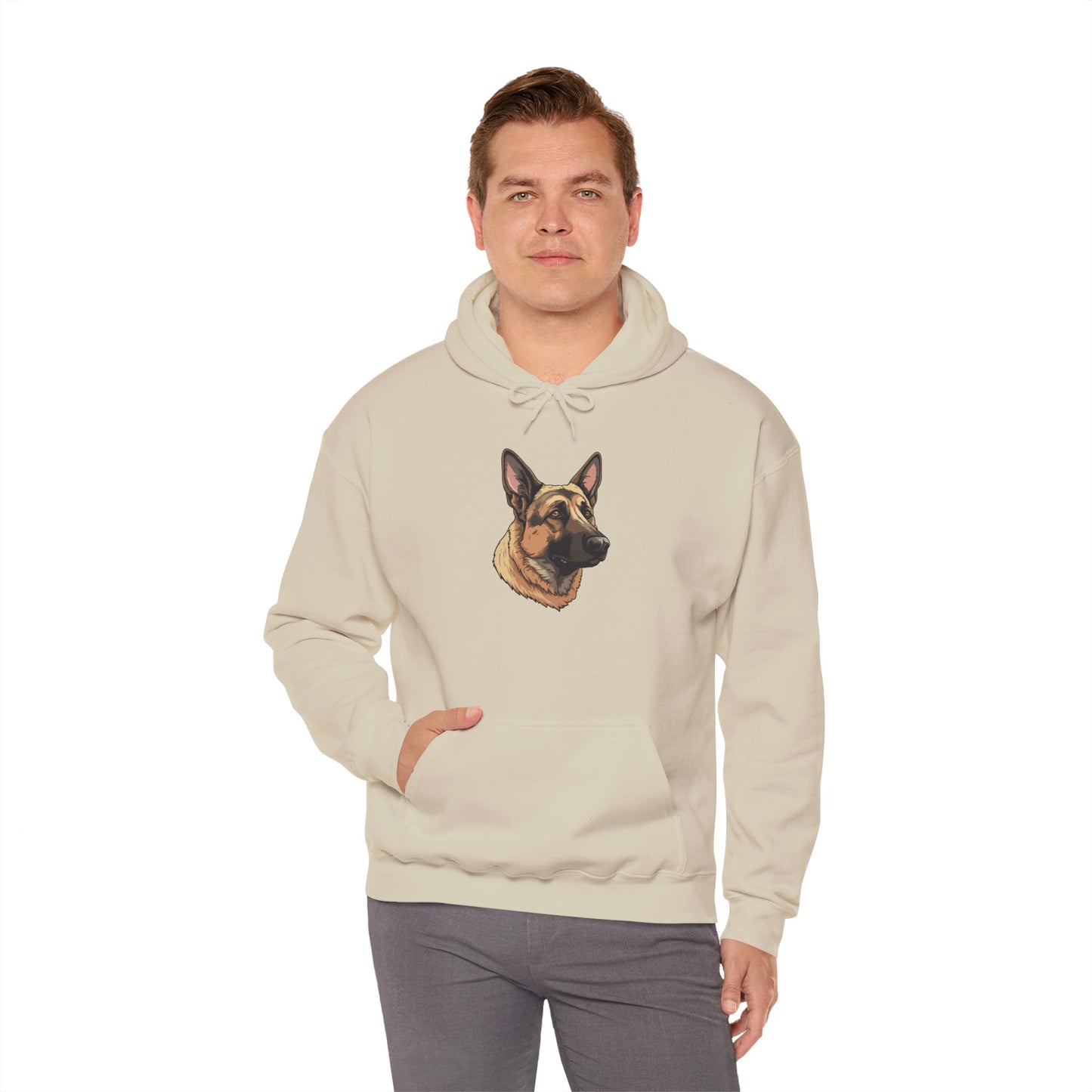 Unisex Dog Lover Hoodie With a Close Up Graphic of Serious German Shepherd