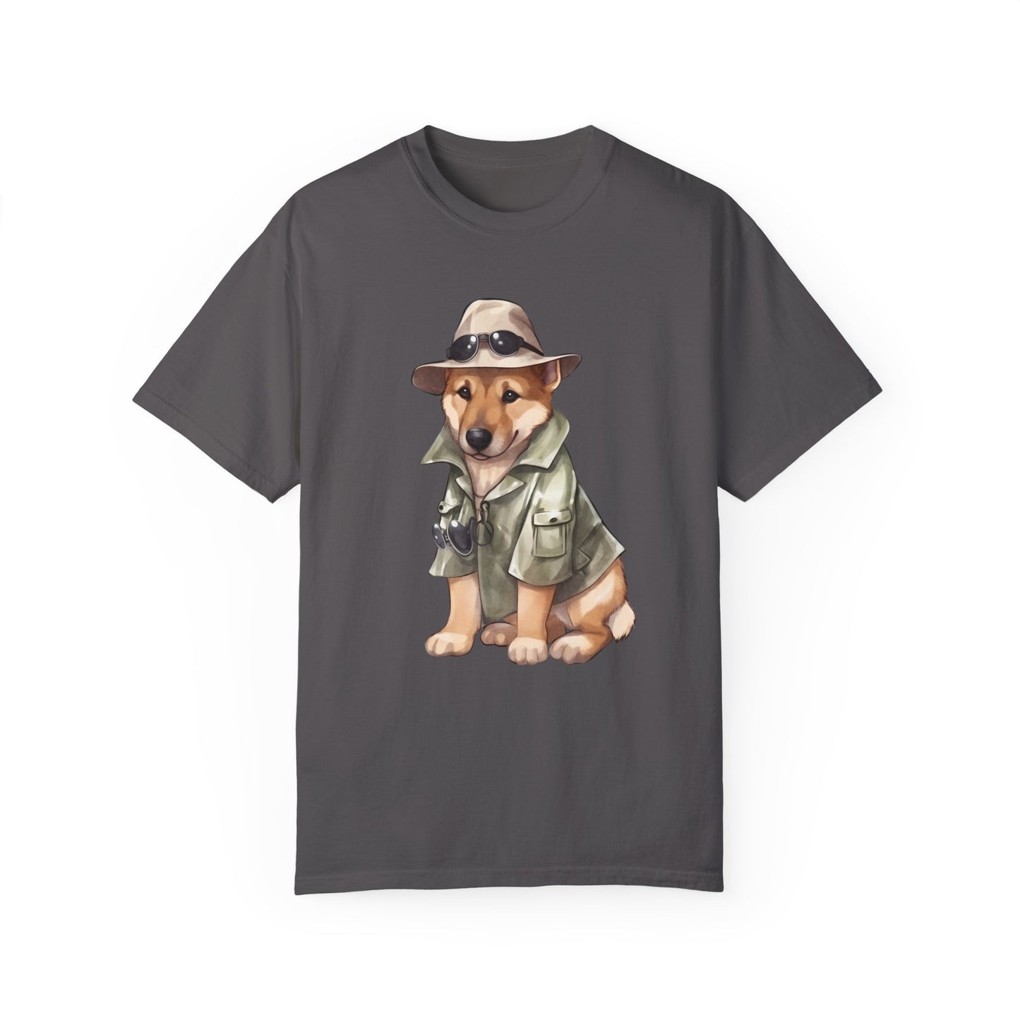 Unisex Dog Lover T-Shirt With a Graphic of German Shepherd Wearing Detector's Hat and Costume
