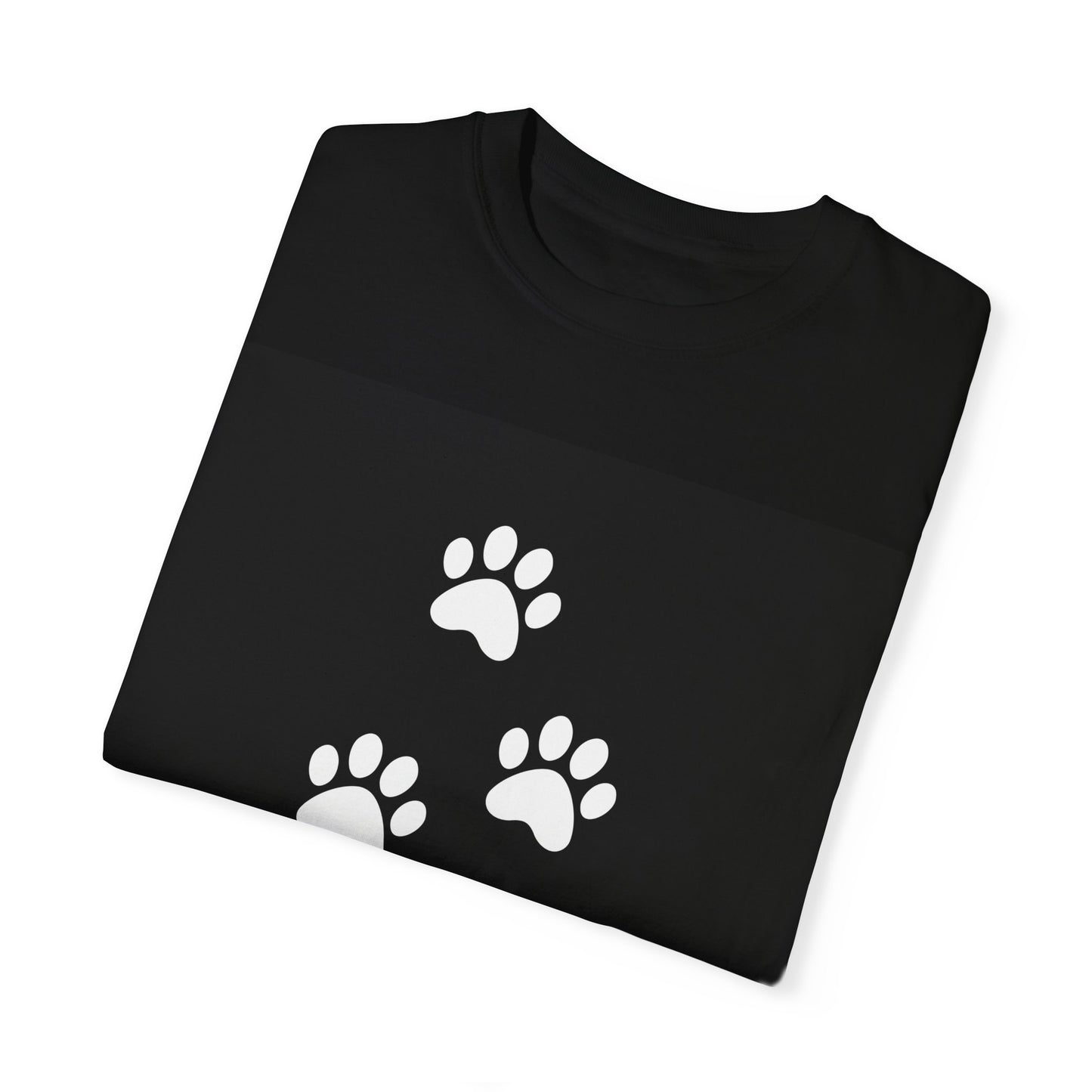 Unisex Dog Lover T-Shirt With 4 White Paw Prints and Caption Selfless Beings