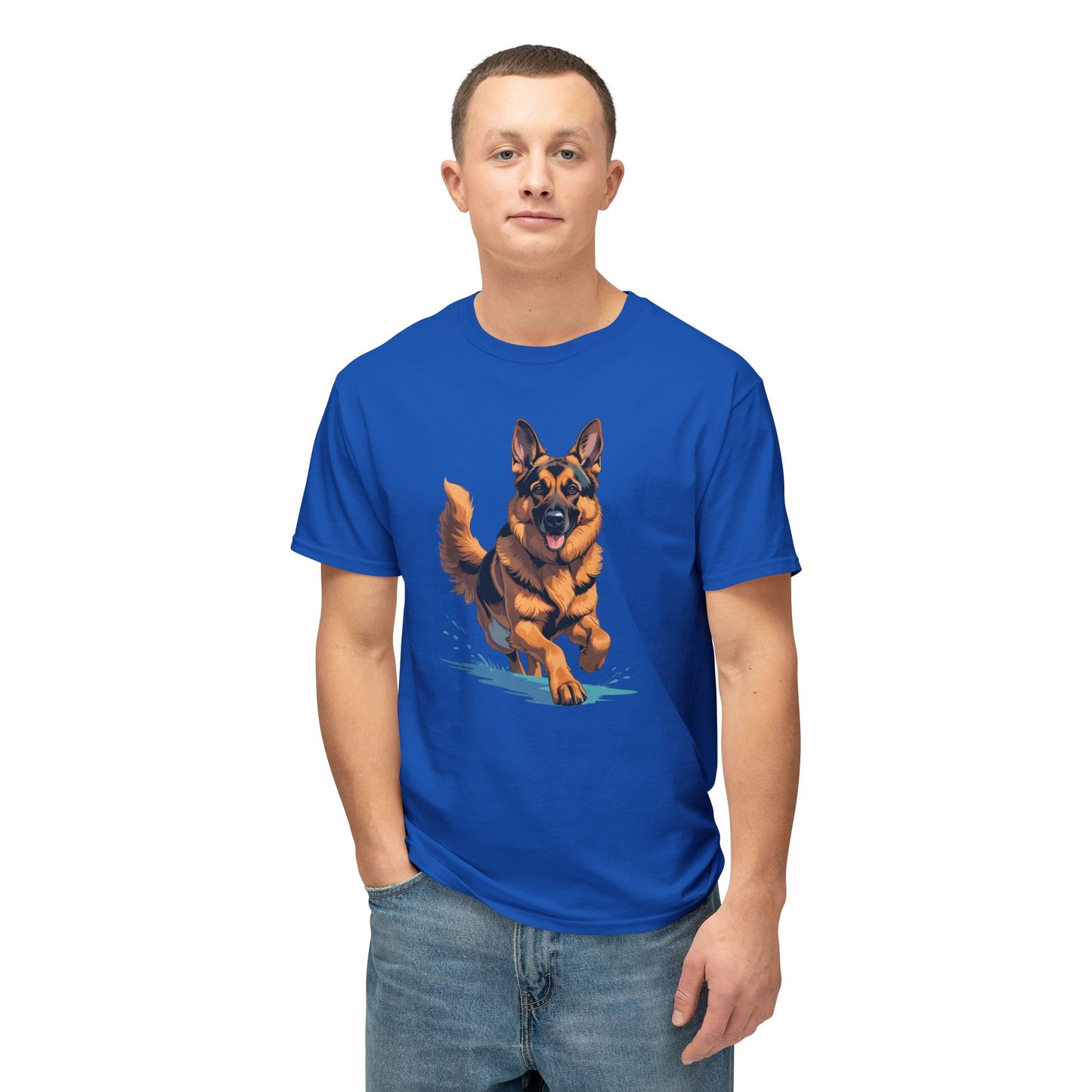Running German Shepherd Dog Unisex HD Cotton™ T-shirt, Pet Lover Gift, Casual Wear, Animal Print Apparel, Funny Dog Shirt