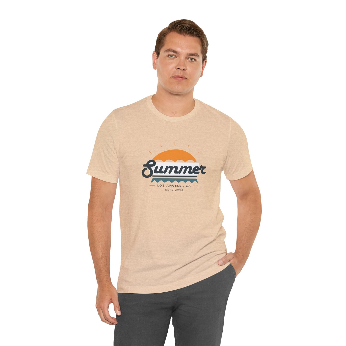 Summer Vibes Unisex Jersey Short Sleeve Tee, Beach Shirt, Casual Summer Wear, Gift for Friends, Coastal Adventure Top, LA Style Tee