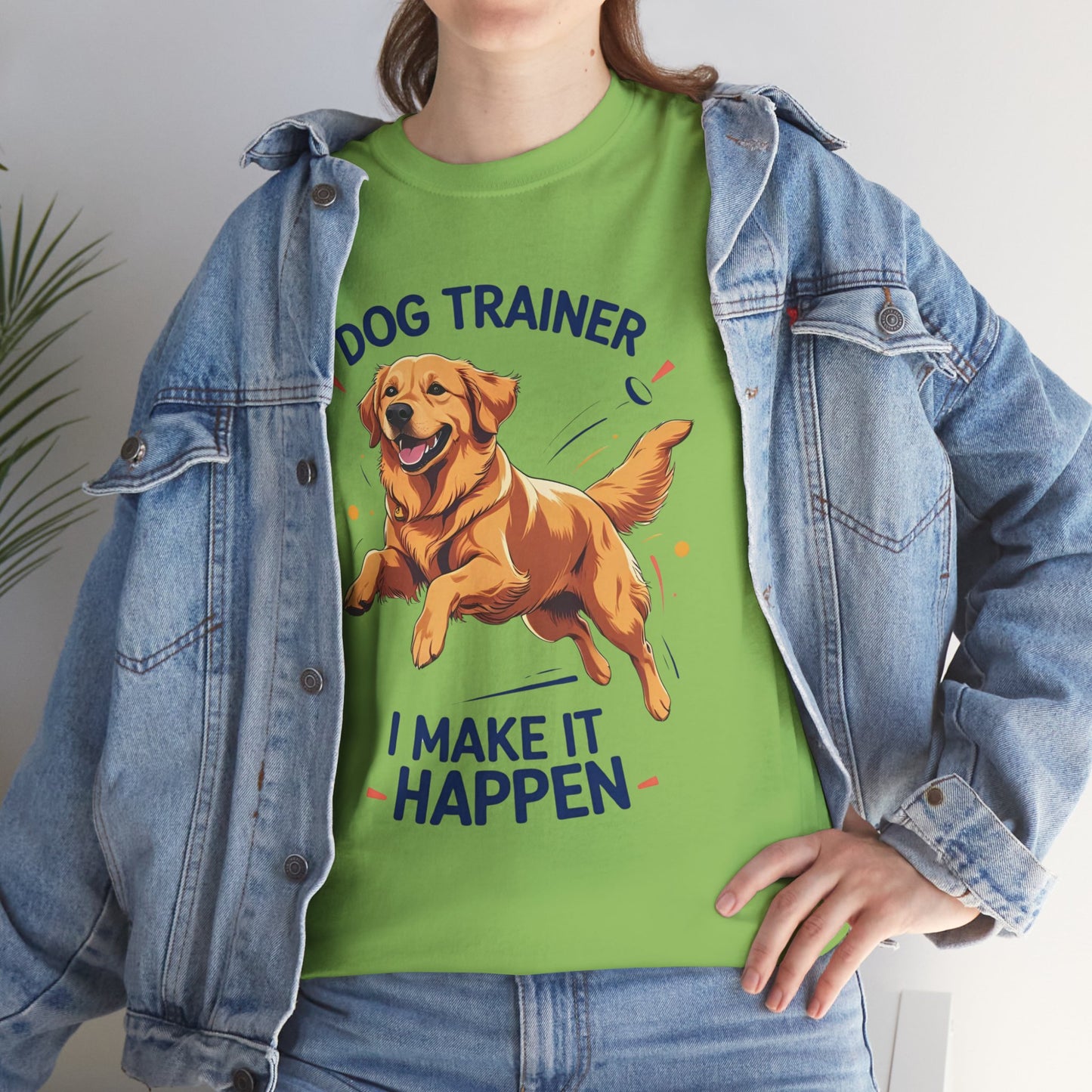 Dog Trainer Unisex Heavy Cotton Tee - I Make It Happen, Golden Retriever, Training Sessions, Gifts, Casual Wear, Animal Enthusiasts