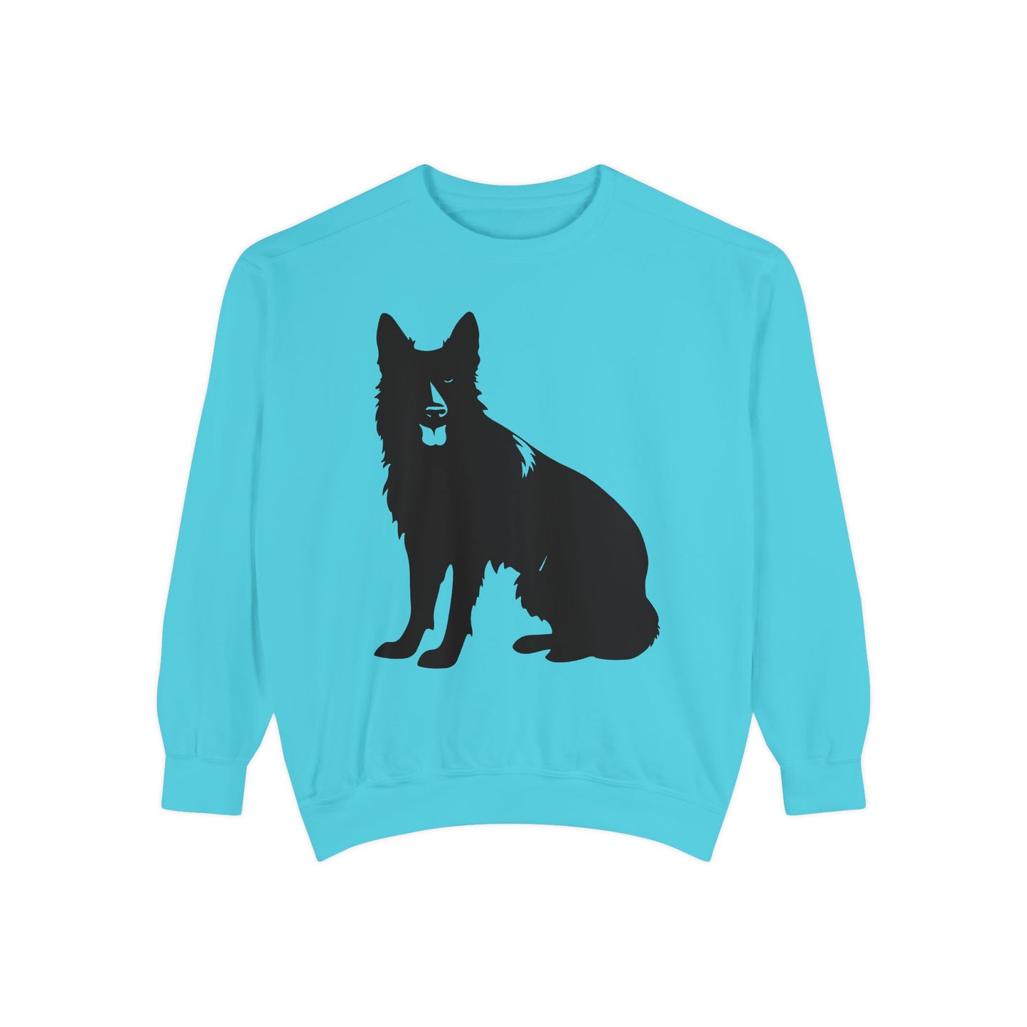 Unisex Dog Lover Sweatshirt With Graphic of Black German Shepherd With Hanging Tongue Sloppily Sitting