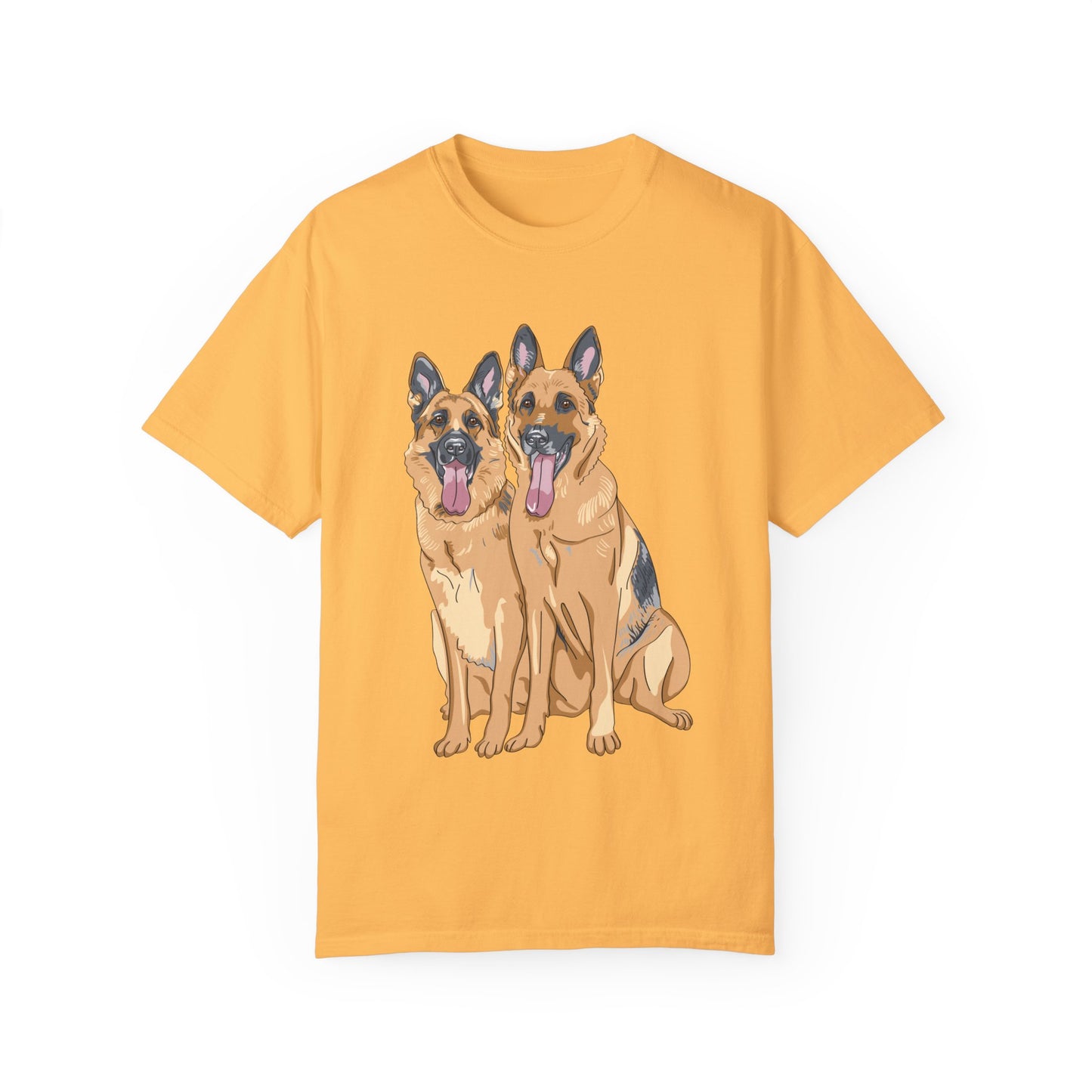 Unisex T-Shirt With Graphic of Two German Shepherds Sloppily Sitting Leaving Tongue Out