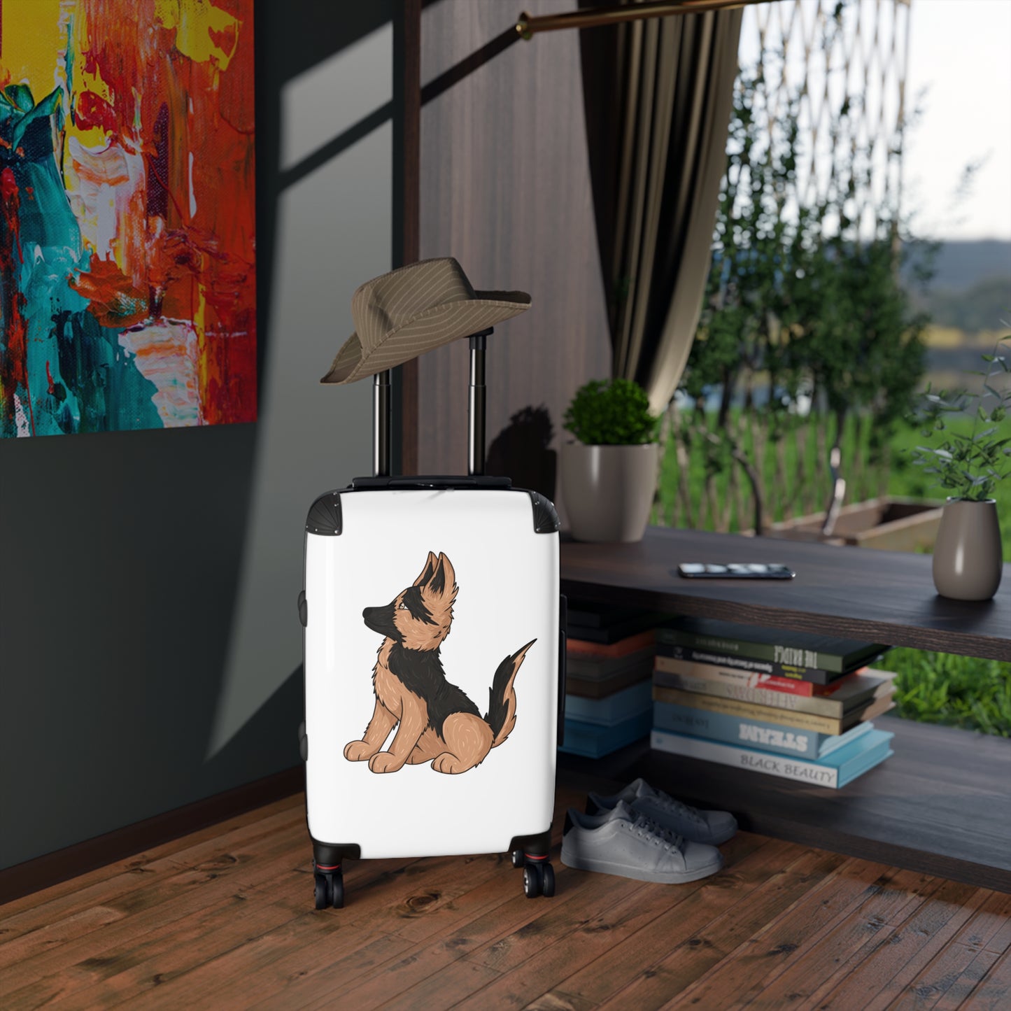 Personalized Dog Lover Suitcase - Featuring Cute German Shepherd Puppy Looking Upward