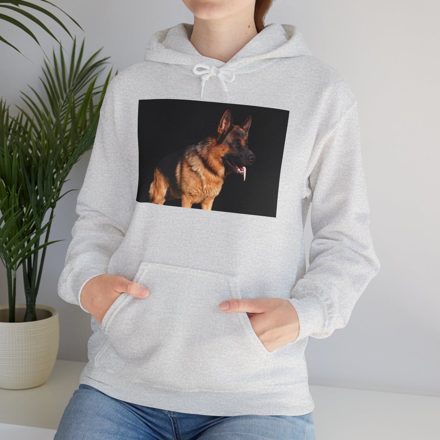 Unisex Dog Lover Hoodie With a Showline German Shepherd Leaving Tongue Out Standing for a Pose