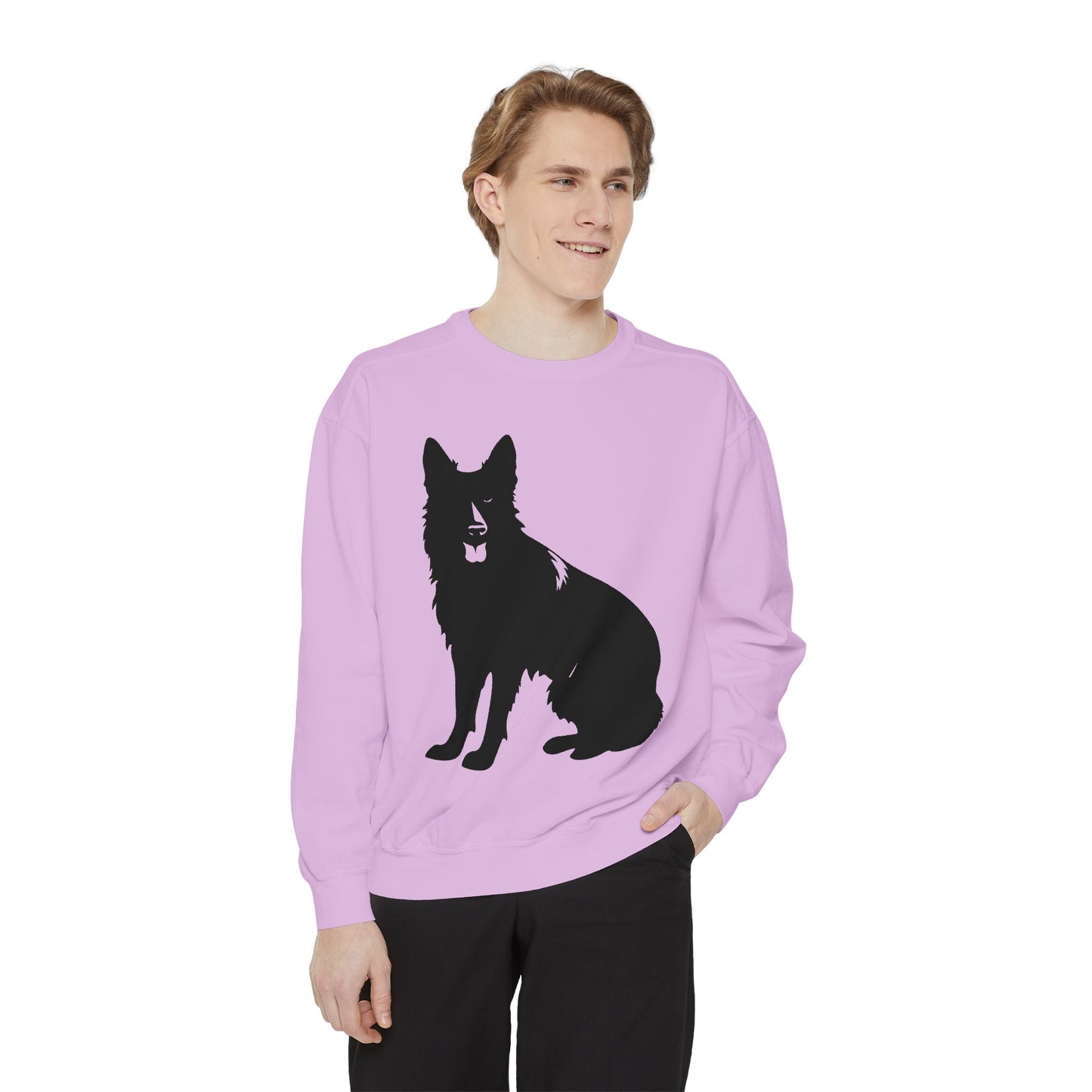 Unisex Dog Lover Sweatshirt With Graphic of Black German Shepherd With Hanging Tongue Sloppily Sitting