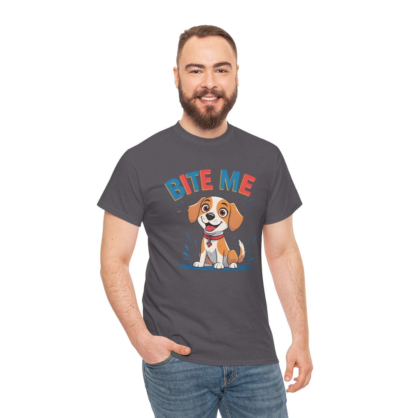 Playful Dog Lover Tee, Bite Me Unisex Cotton T-Shirt for Dog Trainers, Funny Gift for Dog Lovers, Cute Dog Apparel