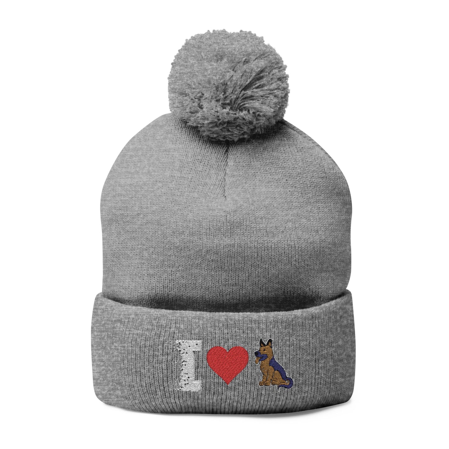 I Love My German Shepherd Embroidered Pom-Pom Knit Cap