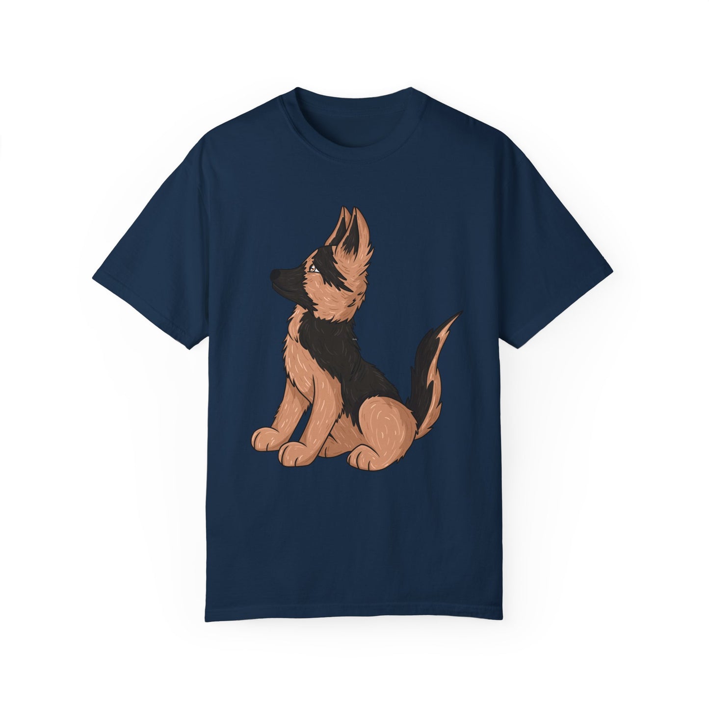 Unisex Dog Lover T-Shirt With a Graphic of Cute German Shepherd Puppy Looking Upward