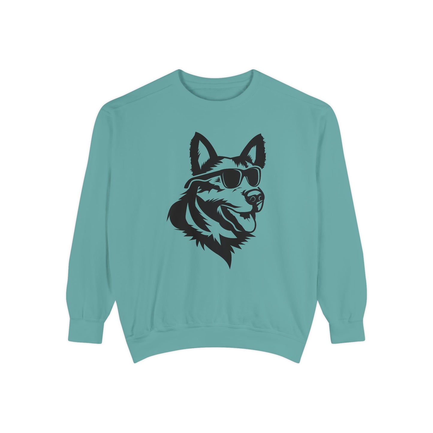 Unisex Dog Lover Sweatshirt With a Close Up Graphic of German Shepherd Wearing Black Glasses