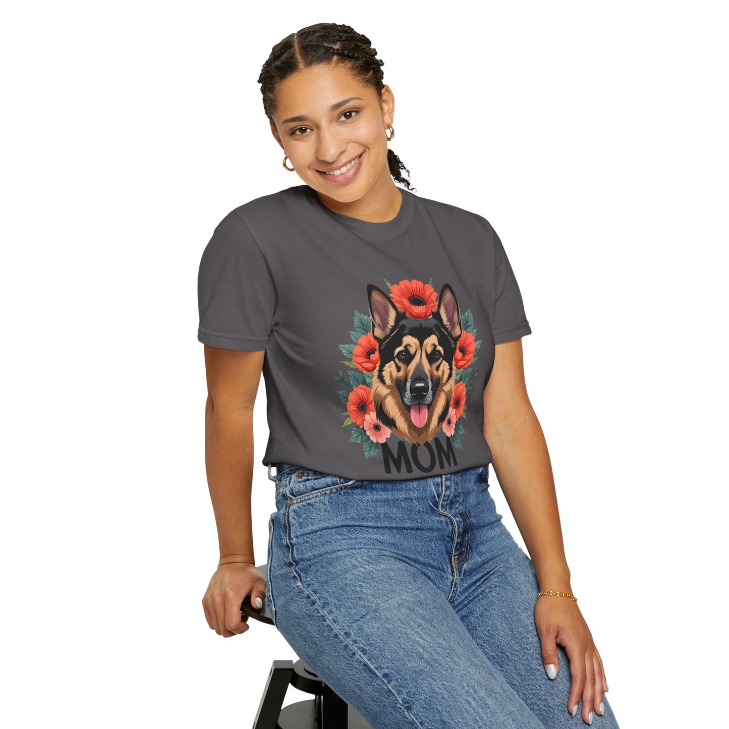 Floral German Shepherd Dog Mom T-Shirt, Perfect Gift for Dog Lovers, Mother’s Day, Birthday, Casual Wear, Comfortable Everyday Tee