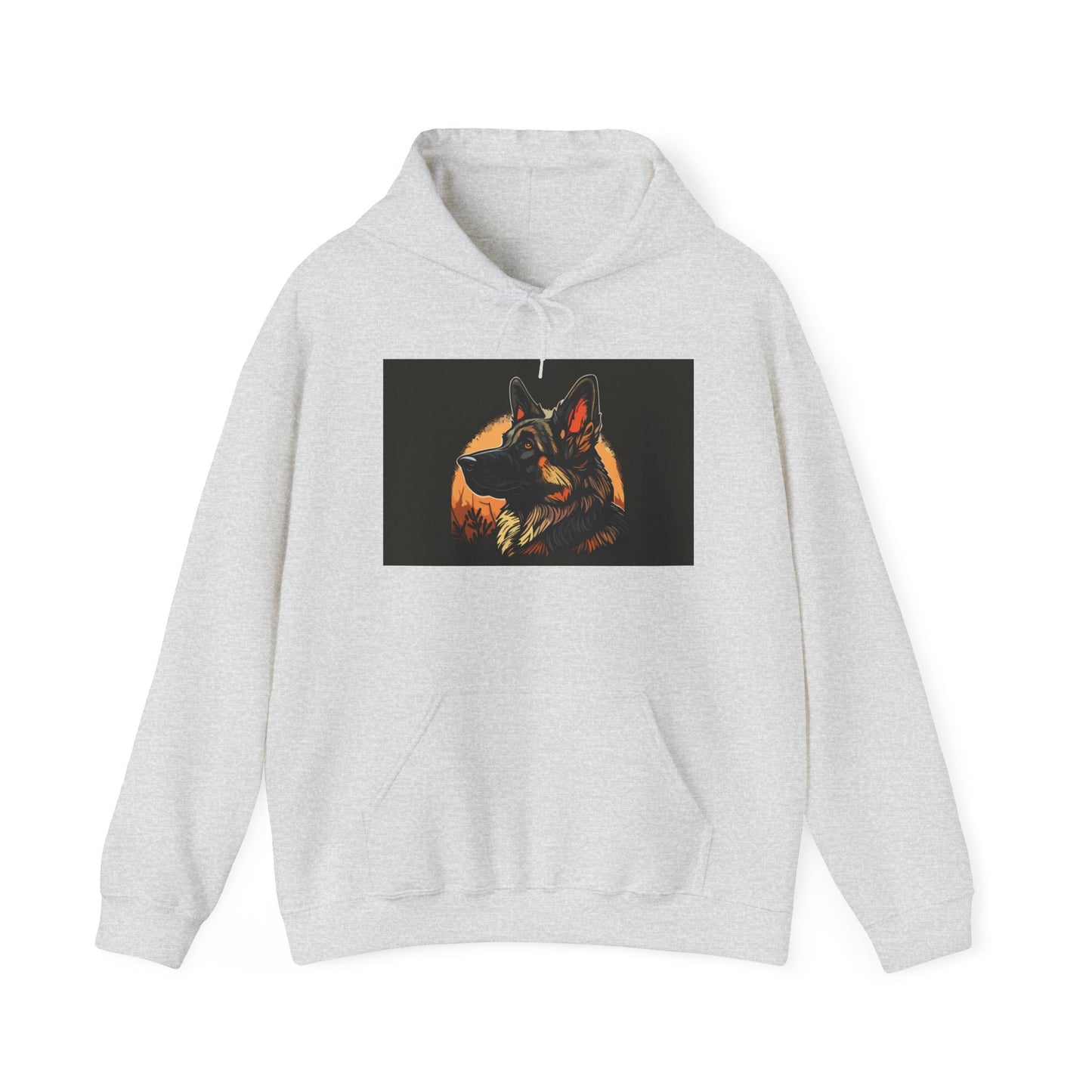 Unisex Dog Lover Hoodie With a Close Up Graphic of a German Shepherd In Front of Moon