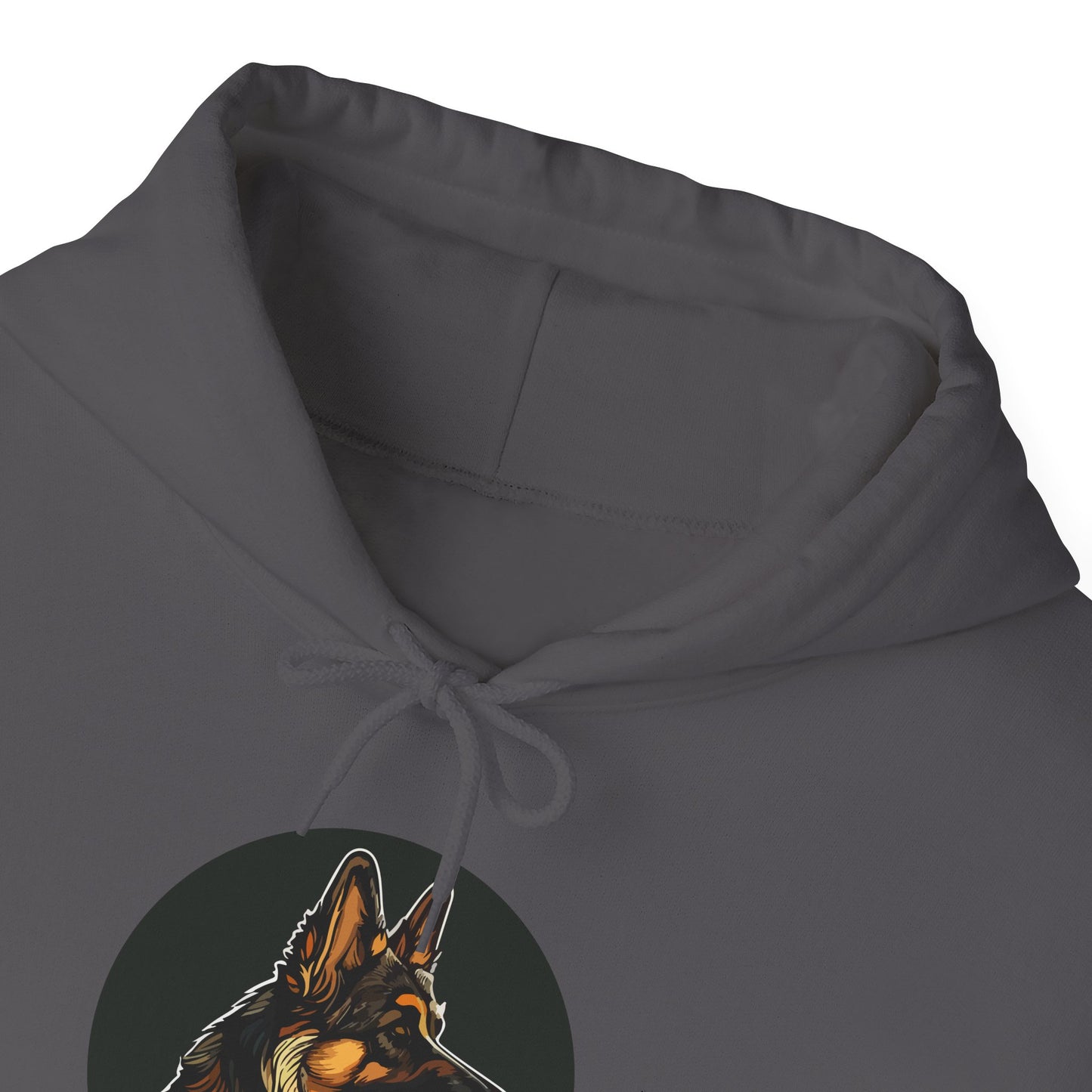Unisex Dog Lover Hoodie With a Close Up Graphic of a German Shepherd Inside a Black Circle