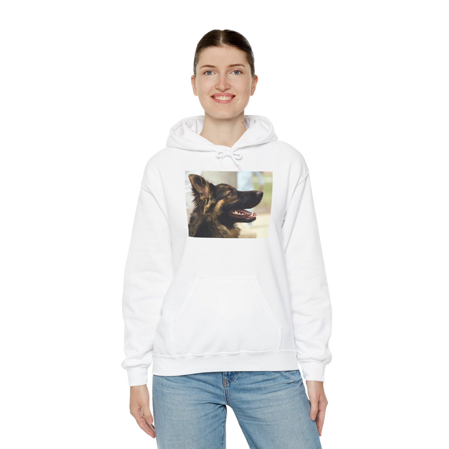 A Unisex Hoodie With Close Up of Working German Shepherd Mouth Opened