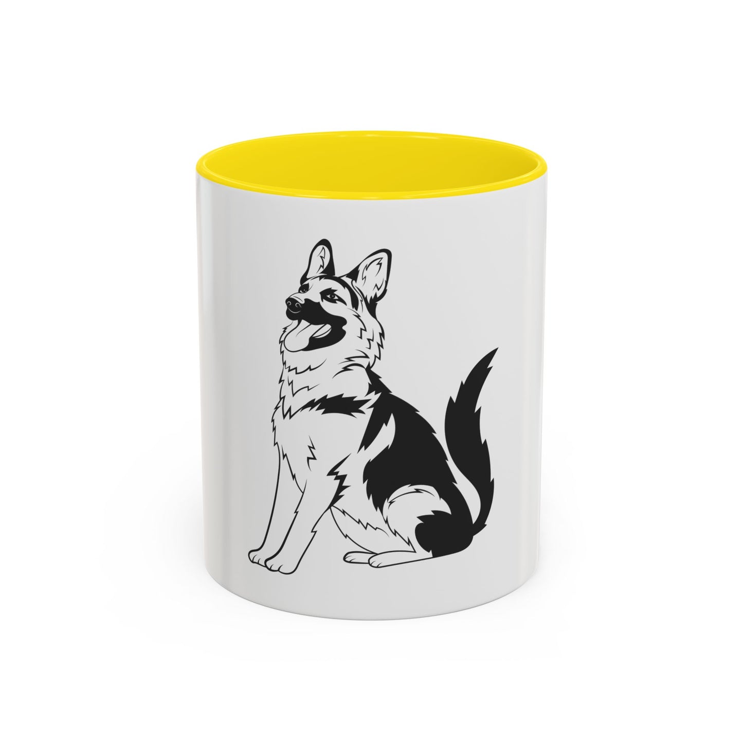 Accent Ceramic Dog Lover Coffee Mug With a Graphic of Black and Transparent German Shepherd Sloppily Sitting