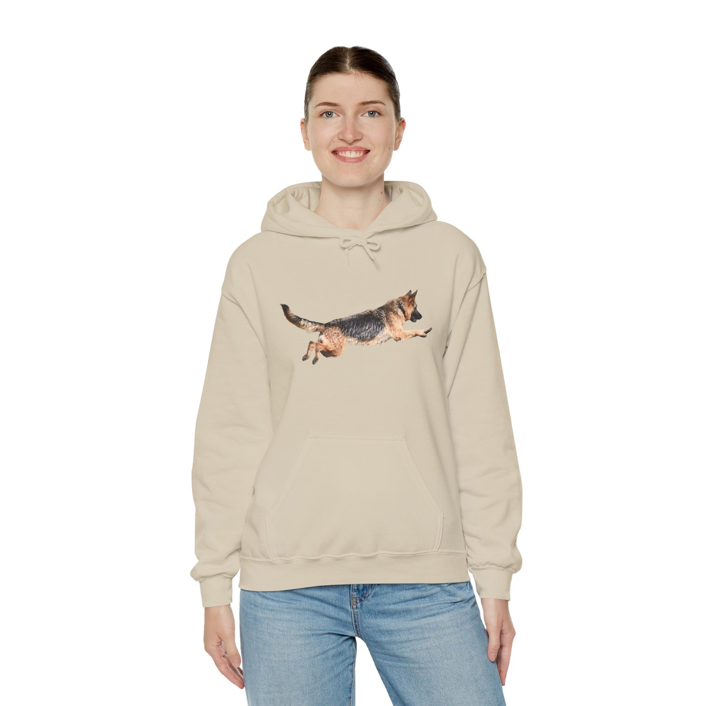Unisex Dog Lover Hoodie With a Wet German Shepherd Jumping in the Air