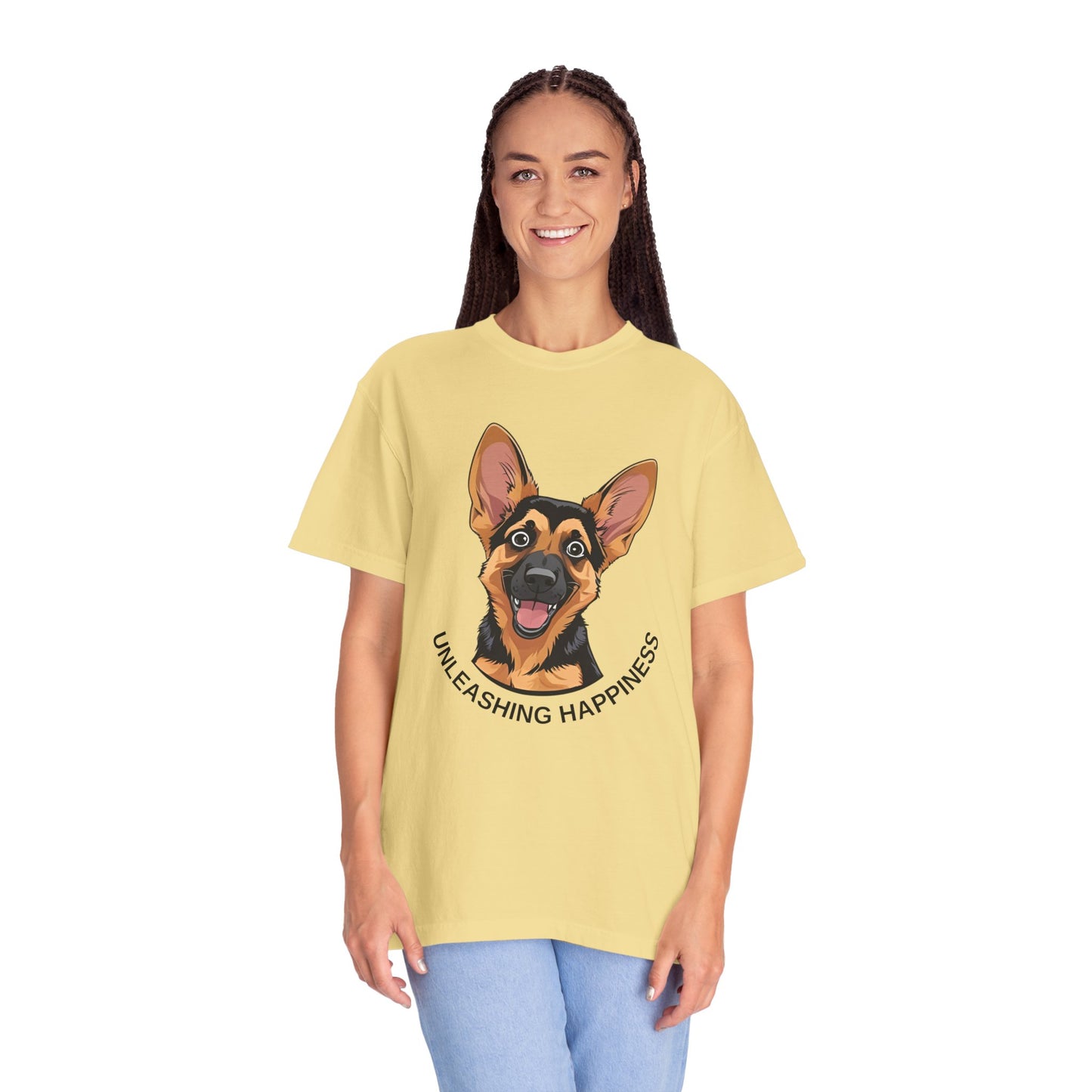 Happy Dog Graphic Tee, Unisex German Shepherd Puppy T-Shirt - Unleashing Happiness, Pet Lover Gift, Animal Lovers Apparel, Unique Dog Lover Shirt