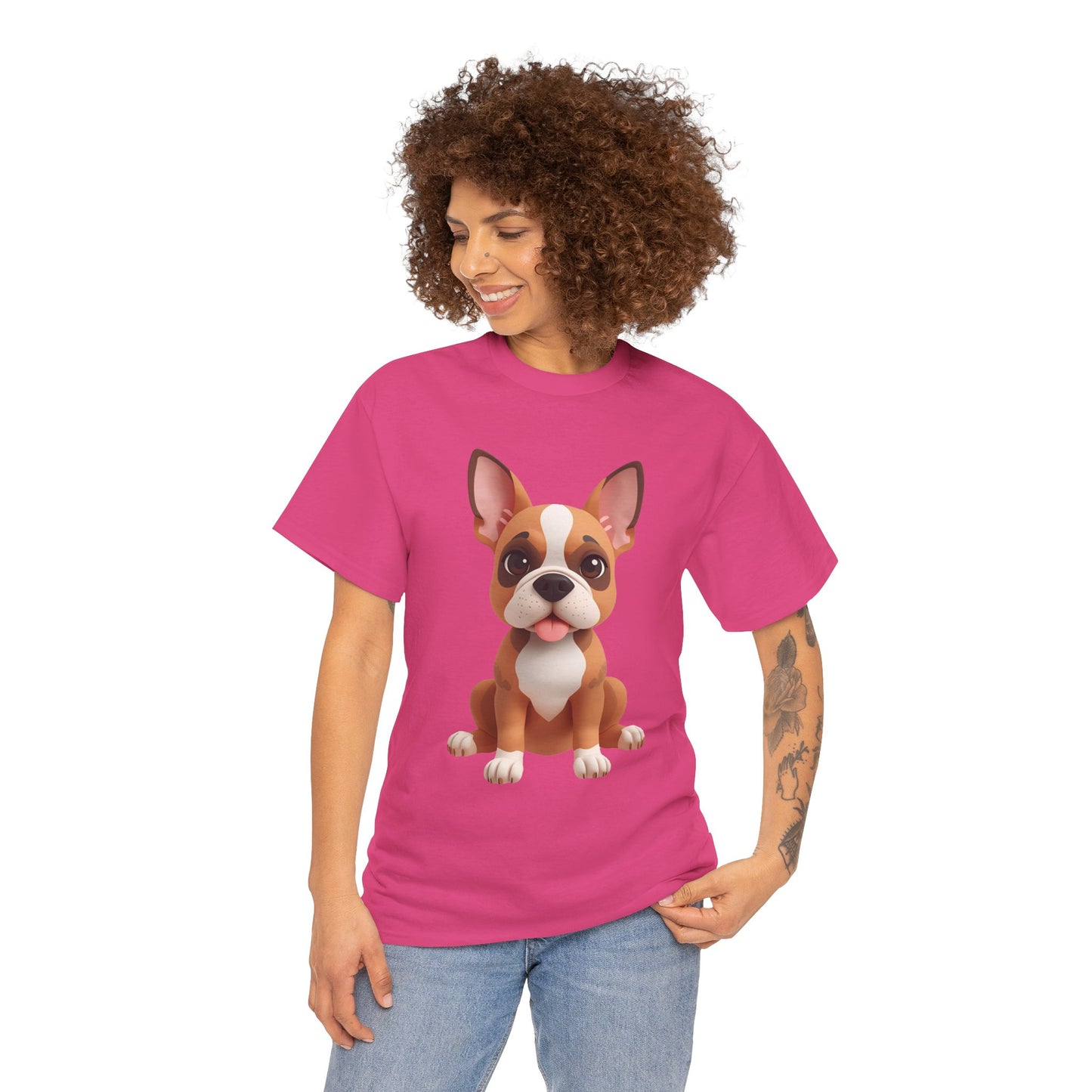 Cute 3D French Bulldog T-Shirt Unisex Heavy Cotton Tee, Dog Lover Gift