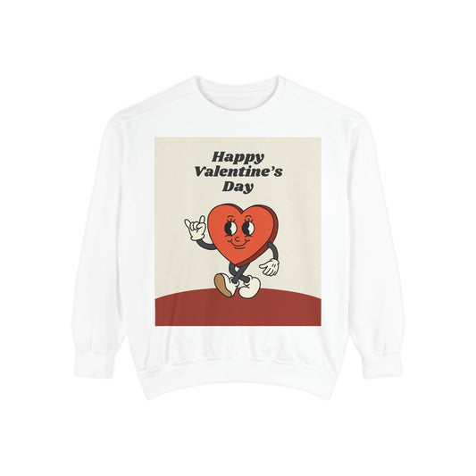 Unisex Valentine's Day Sweatshirt With a Heart Character and Caption Happy Valentine's Day