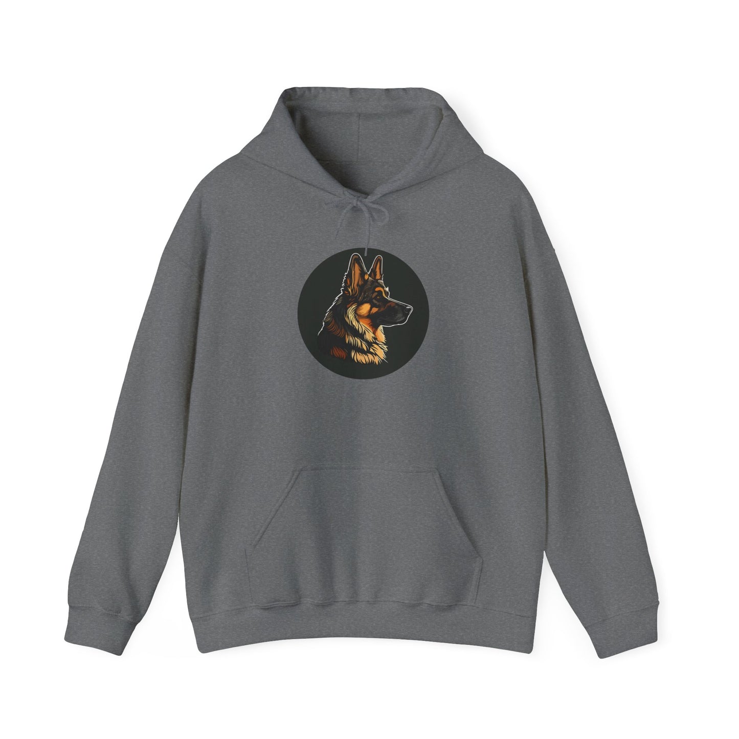 Unisex Dog Lover Hoodie With a Close Up Graphic of a German Shepherd Inside a Black Circle