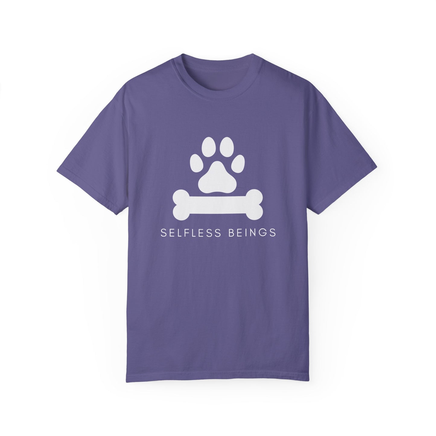 Unisex Dog Lover T-Shirt With Graphic of Dog Bone and Paw and Caption Selfless Beings