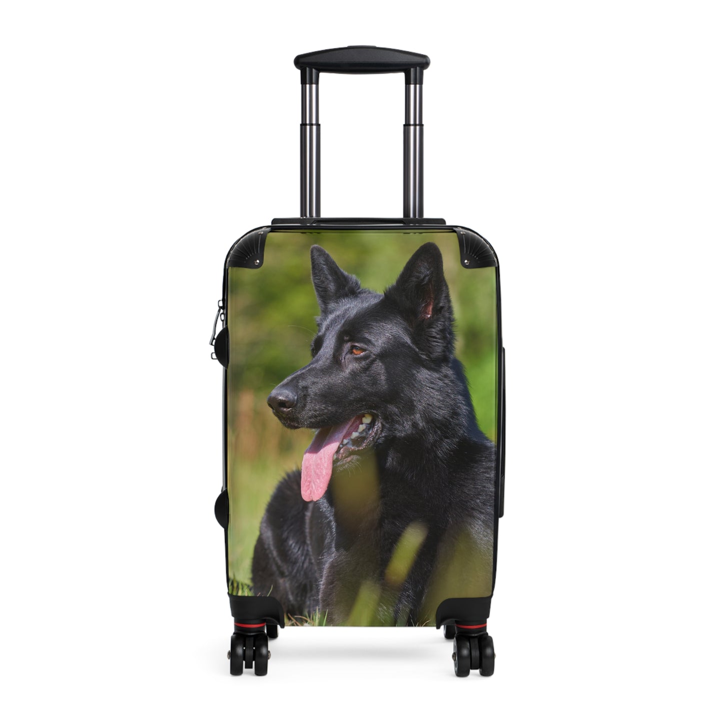 Dog Lovers Suitcase Featuring a Black German Shepherd Resting on Grass Looking Sideways
