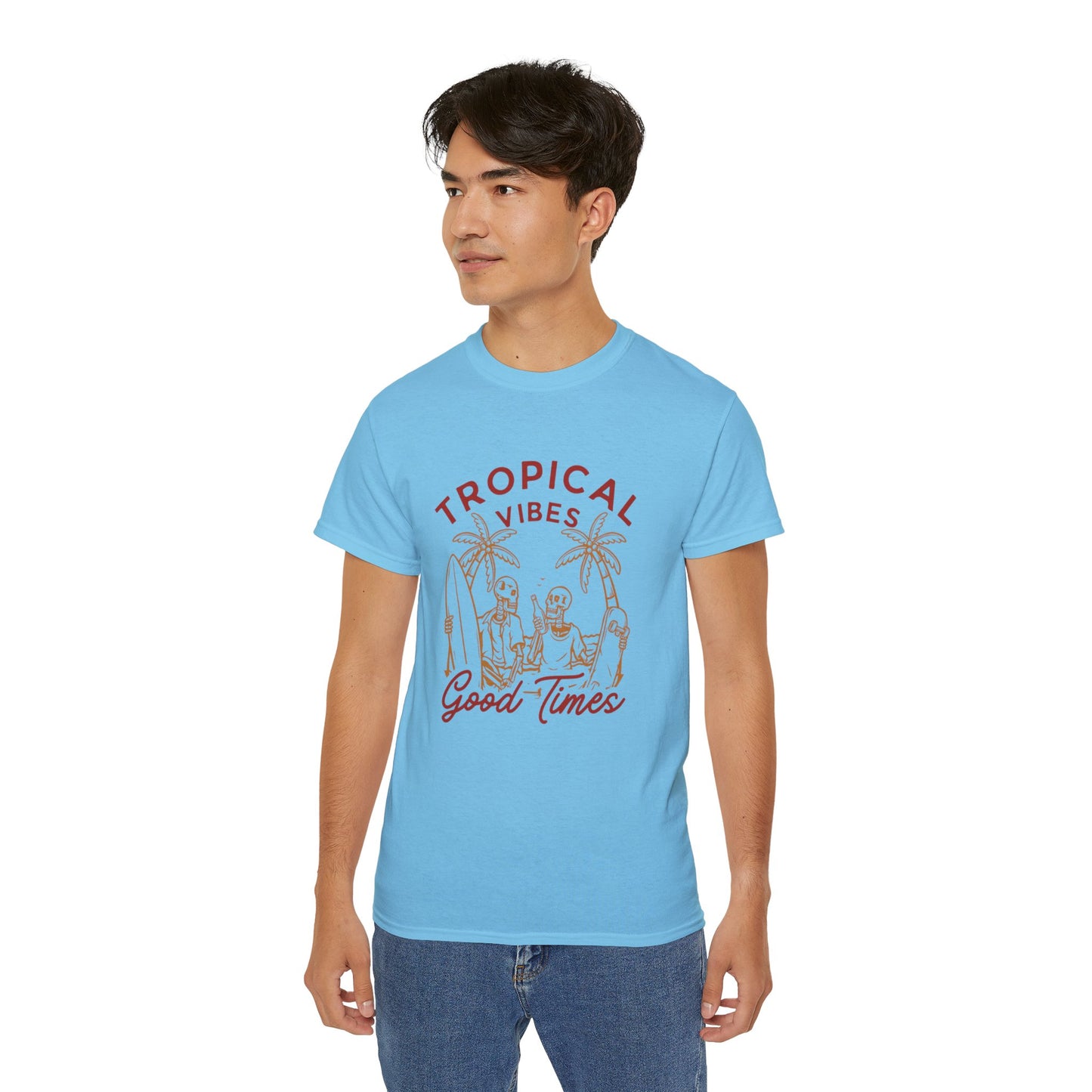 Tropical Vibes Unisex Cotton Tee, Fun Summer Shirt, Vacation Outfit, Beach Party Apparel, Good Times Graphic Tee