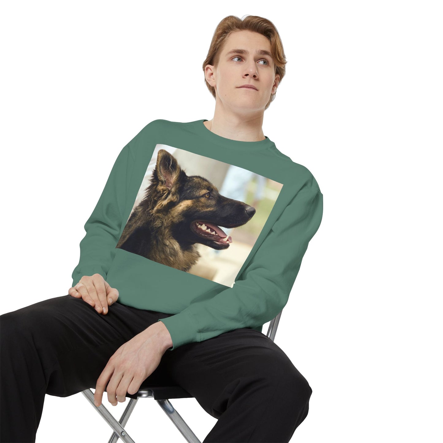 Unisex Dog Lover Sweatshirt With Close Up of Working German Shepherd Mouth Opened