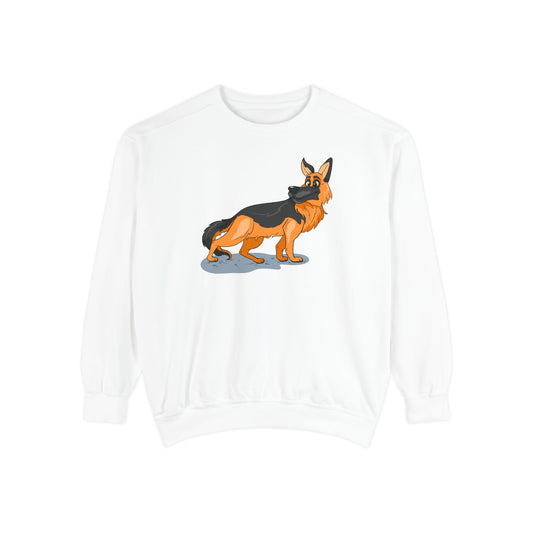 Unisex Dog Lover Sweatshirt With a Cartoon of Astonished German Shepherd Turning His Head