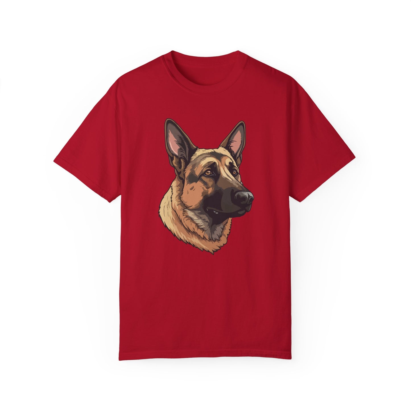 Unisex Dog Lover T-Shirt With a Close Up Graphic of Serious German Shepherd