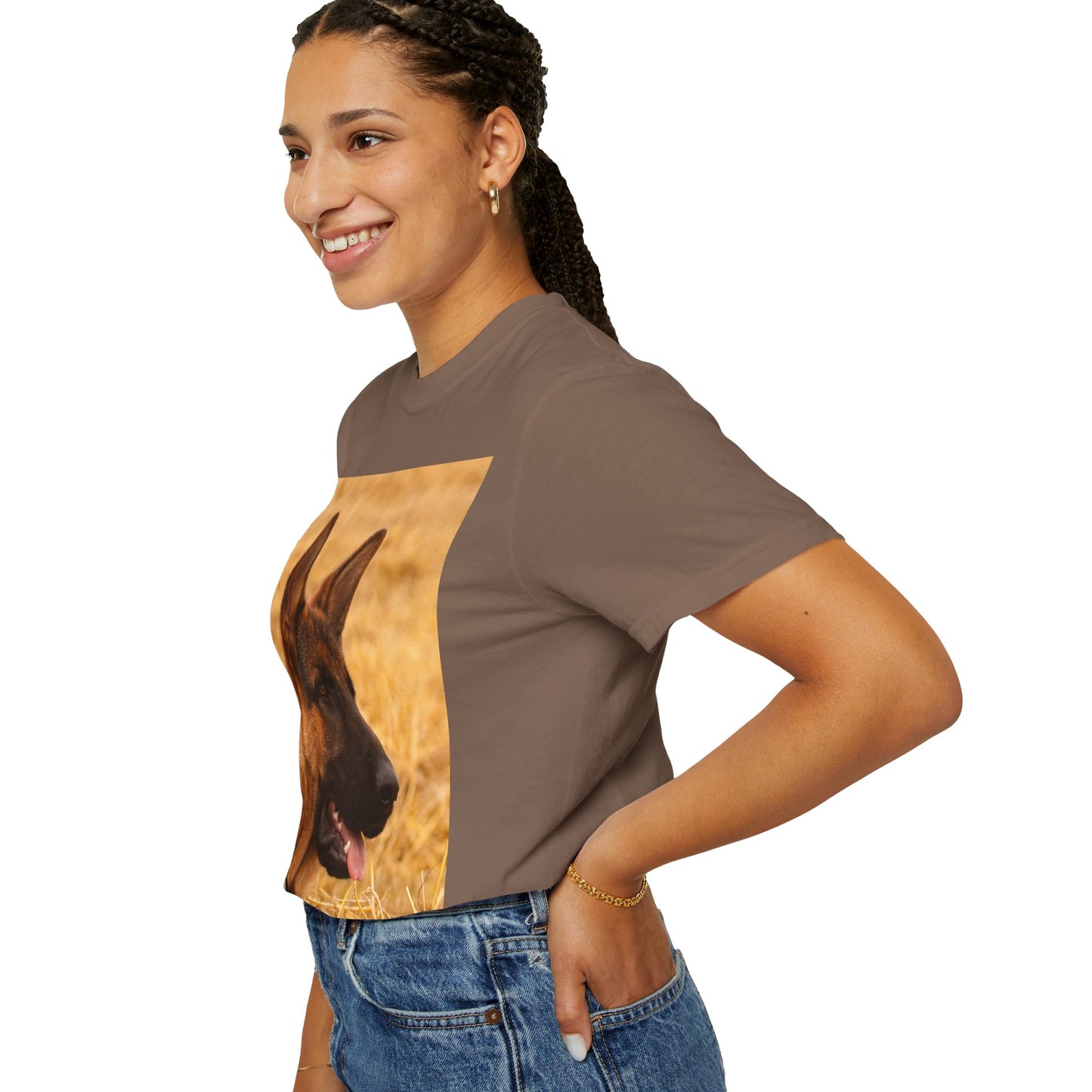 Unisex Dog Lovers T-Shirt Featuring German Shepherd Resting on the Dry Grass
