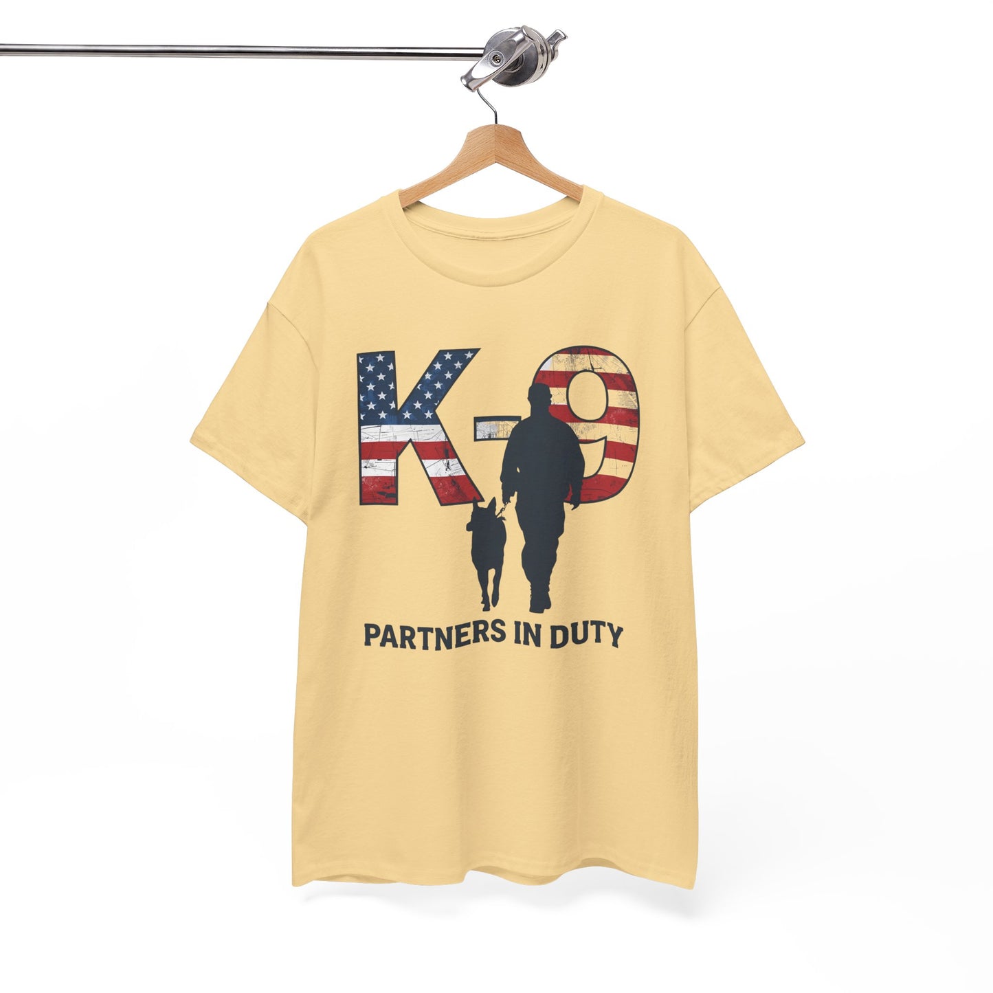 Patriotic K-9 T-Shirt - Partners in Duty Tee | Unisex Heavy Cotton Tee for Dog Lovers, Military Support, Gifts for Dog Handlers