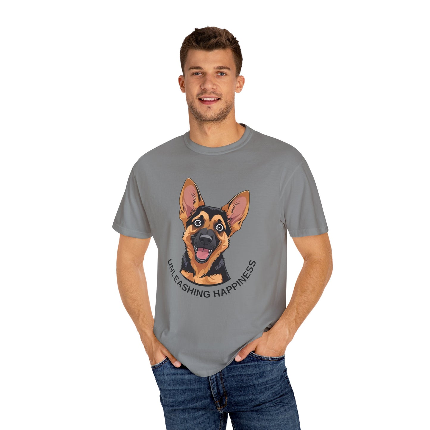 Happy Dog Graphic Tee, Unisex German Shepherd Puppy T-Shirt - Unleashing Happiness, Pet Lover Gift, Animal Lovers Apparel, Unique Dog Lover Shirt