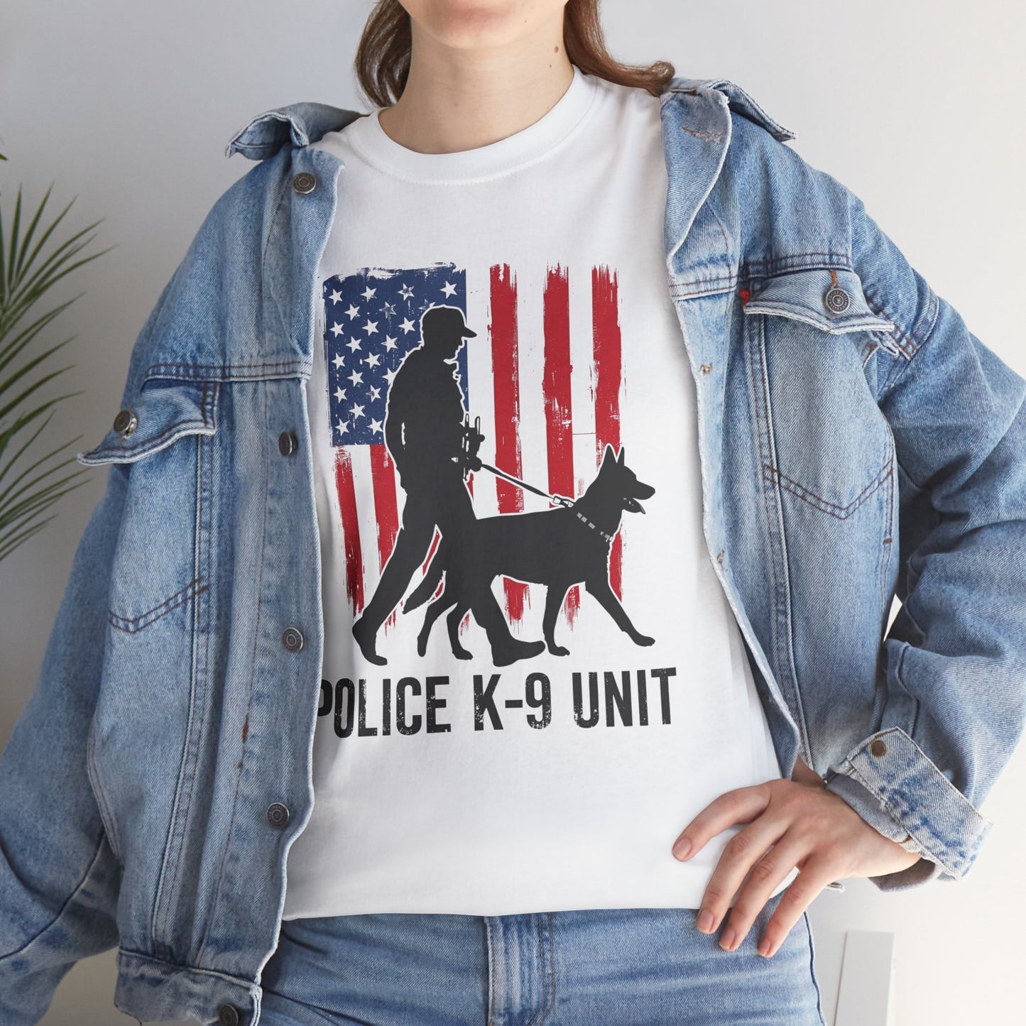 Patriotic Police K-9 Unit Heavy Cotton Tee, Unisex Cotton Shirt for Dog Lovers, Law Enforcement Apparel, Gifts for Police Officers