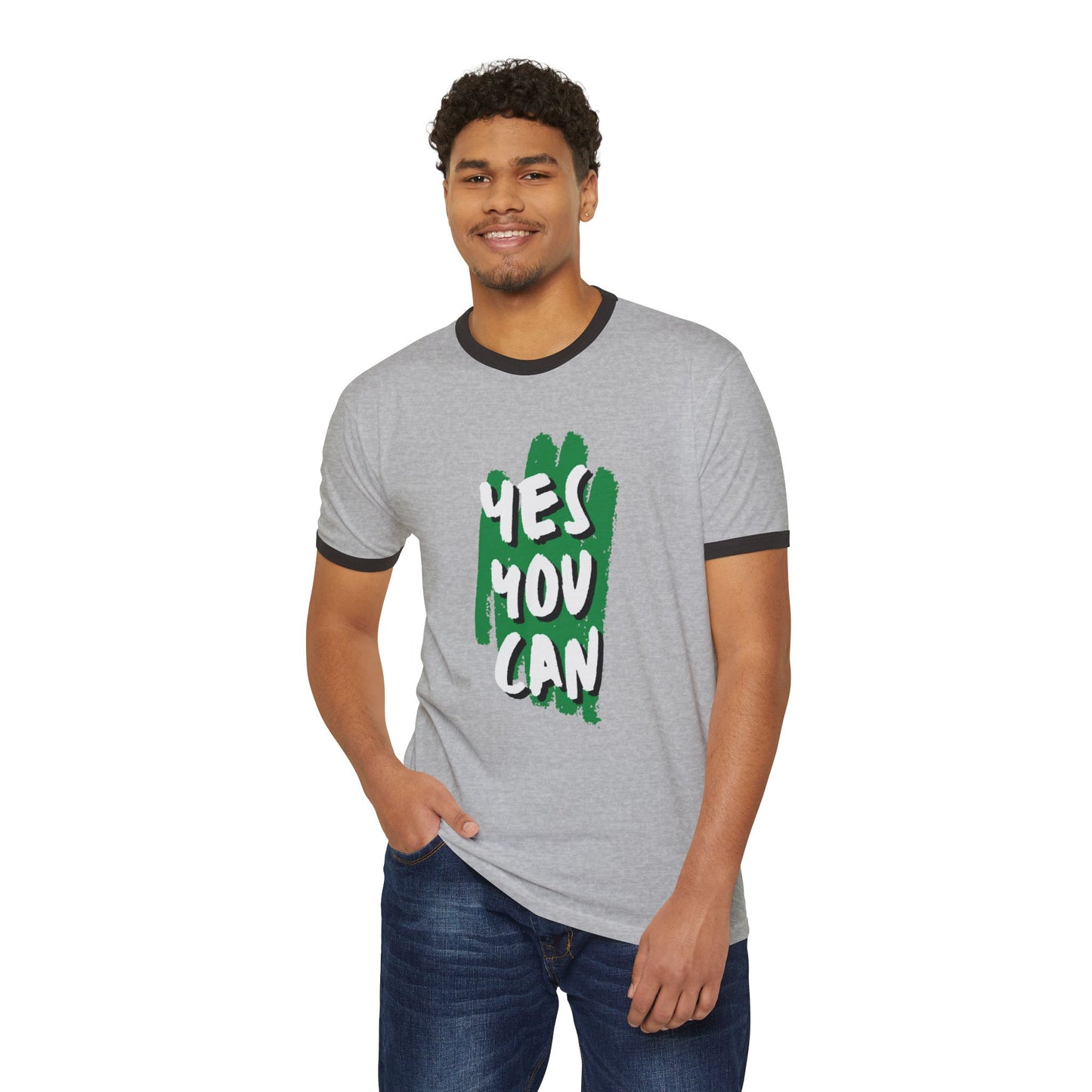 Yes You Can Unisex Cotton Ringer T-Shirt, Motivational Tee, Casual Wear, Gift for Friends, Positive Vibes, Everyday Comfort