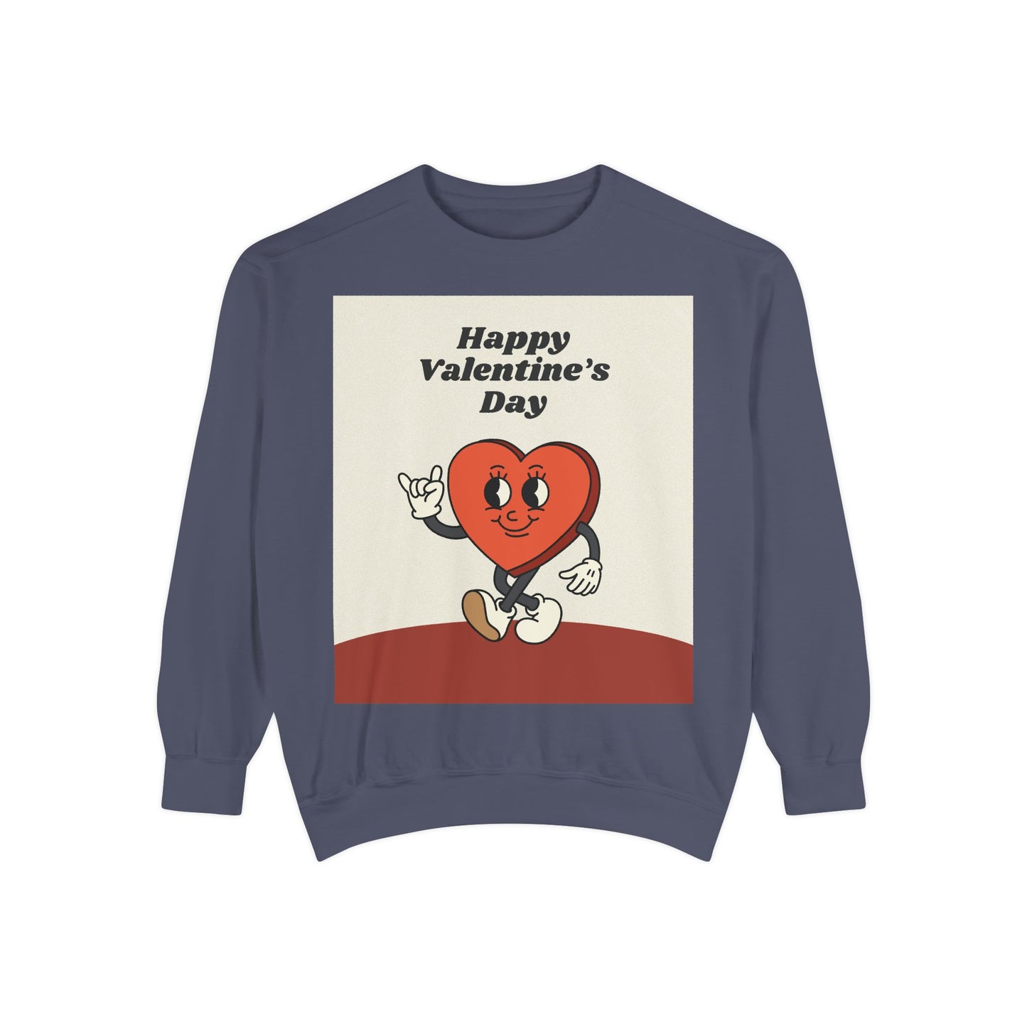 Unisex Valentine's Day Sweatshirt With a Heart Character and Caption Happy Valentine's Day
