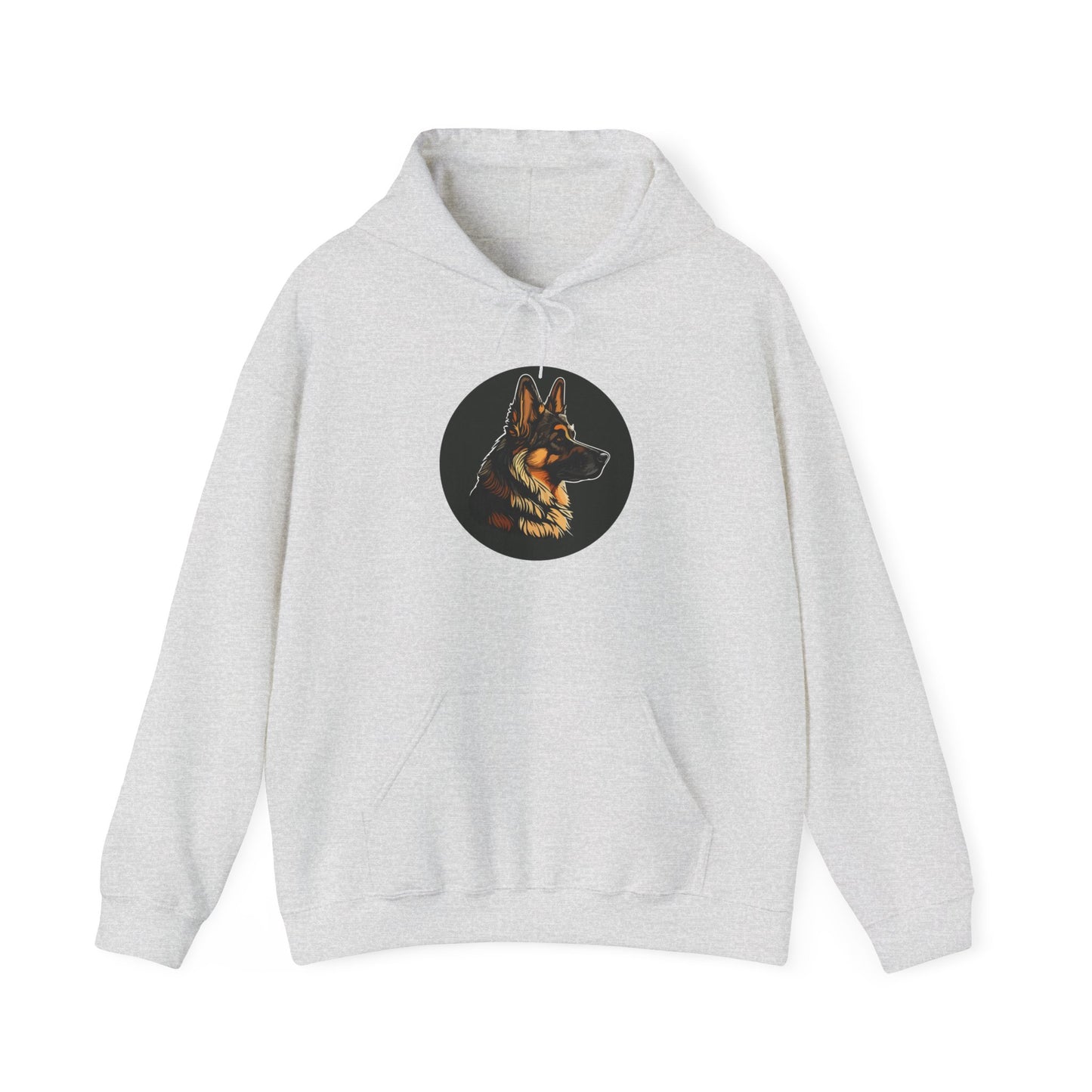 Unisex Dog Lover Hoodie With a Close Up Graphic of a German Shepherd Inside a Black Circle