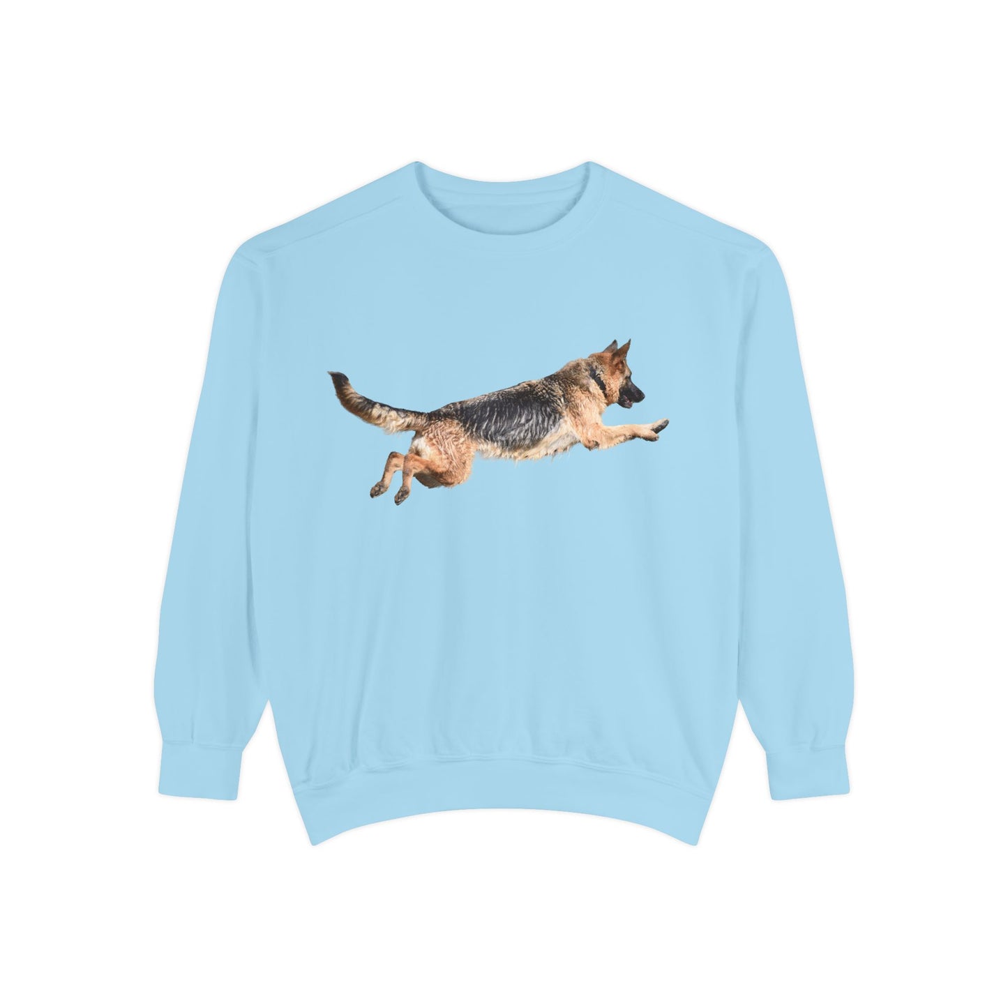 Unisex Dog Lover Sweatshirt With a Wet German Shepherd Jumping in the Air