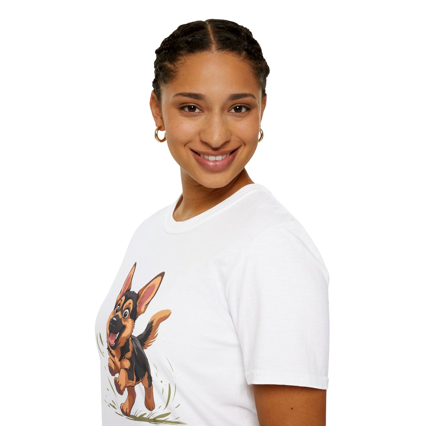 Cute Playing Puppy Graphic Unisex Softstyle T-Shirt, Dog Lover Gift, Casual Wear, Animal Theme Shirt, Perfect for Birthdays, Pet Owners