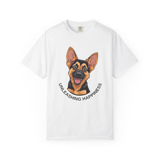 Happy Dog Graphic Tee, Unisex German Shepherd Puppy T-Shirt - Unleashing Happiness, Pet Lover Gift, Animal Lovers Apparel, Unique Dog Lover Shirt