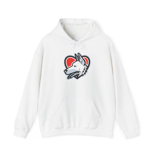 Unisex Dog Lover Hoodie With a Close Up Graphic of German Shepherd Placed Inside Red Heart