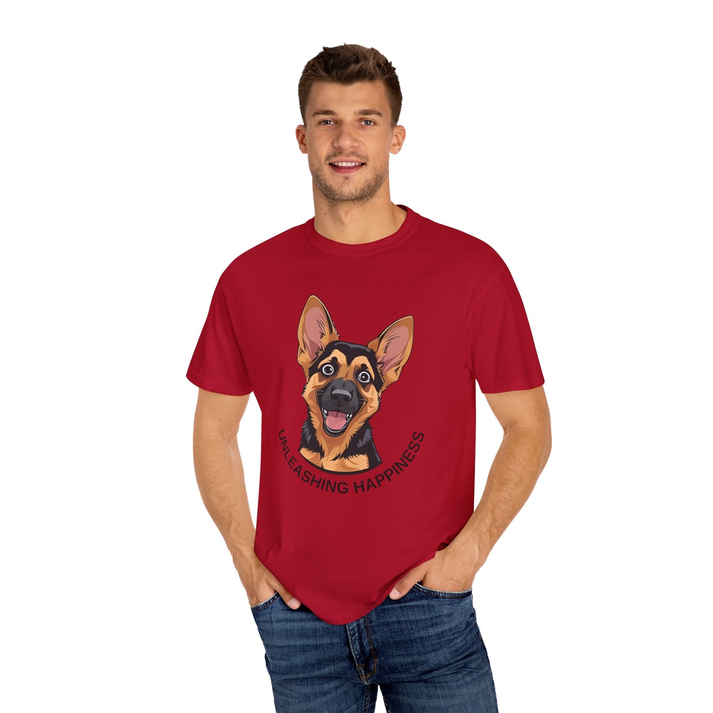 Happy Dog Graphic Tee, Unisex German Shepherd Puppy T-Shirt - Unleashing Happiness, Pet Lover Gift, Animal Lovers Apparel, Unique Dog Lover Shirt