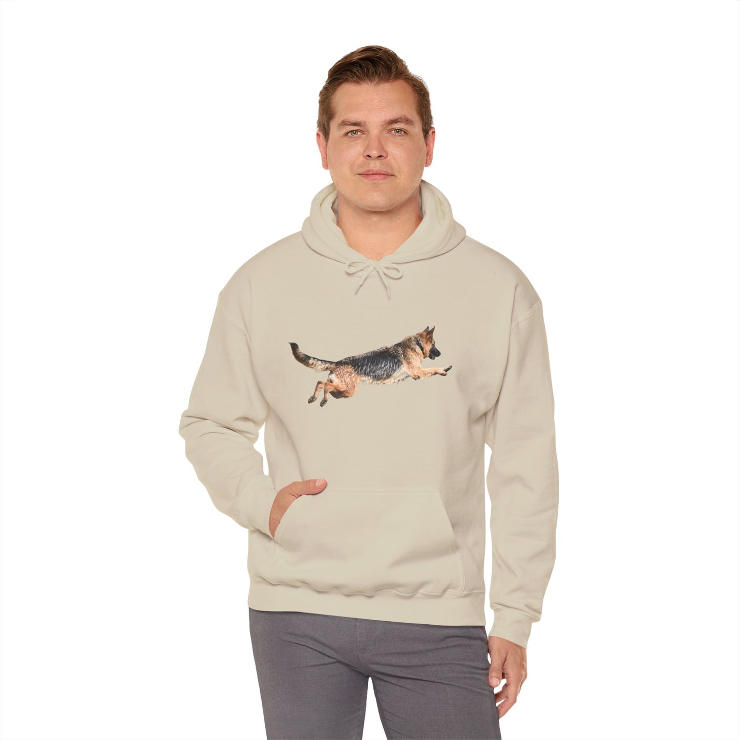 Unisex Dog Lover Hoodie With a Wet German Shepherd Jumping in the Air