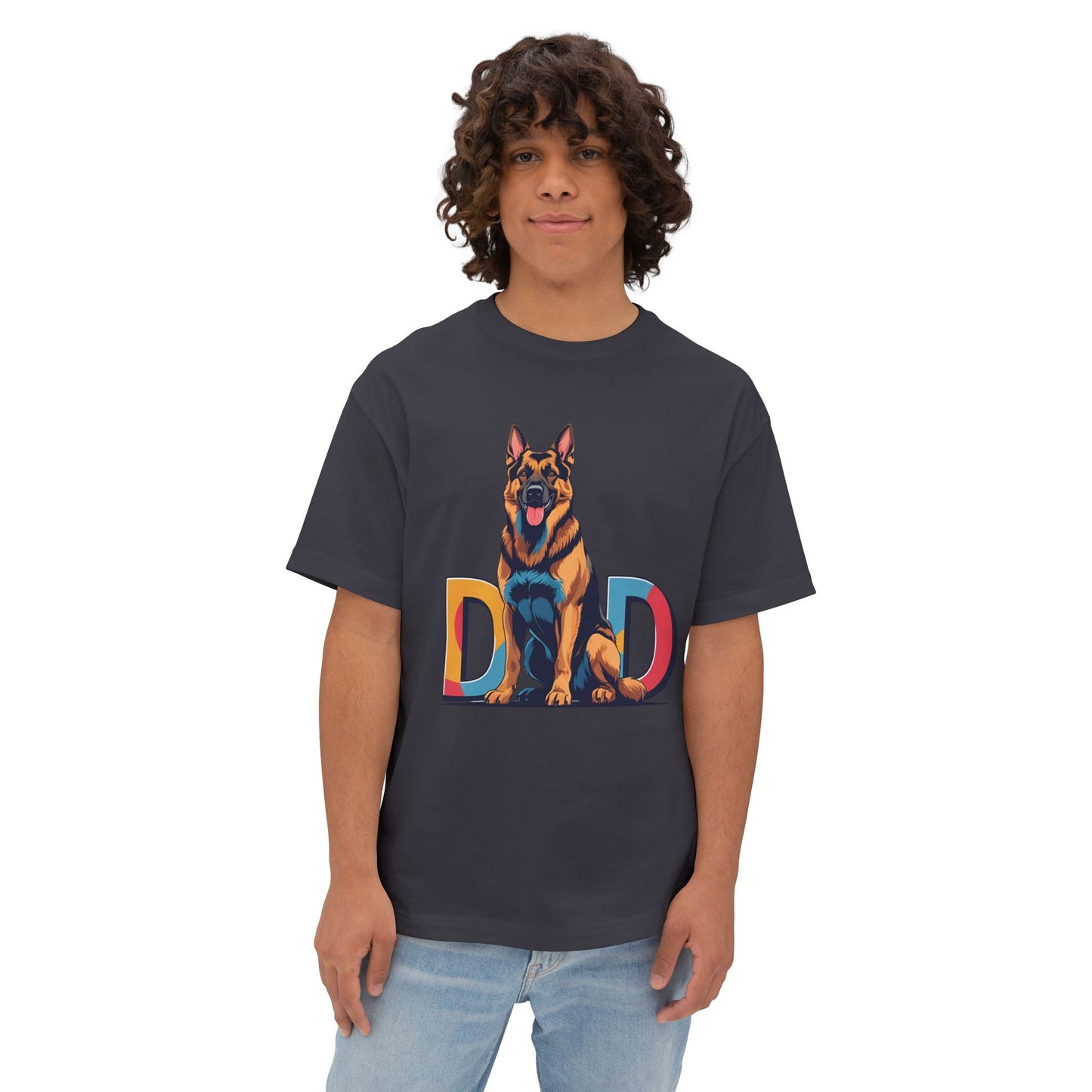 German Shepherd Dad Unisex Oversized Boxy Tee, Dog Lover Gift, Pet Portrait Shirt, Casual Streetwear, Animal Lover Apparel