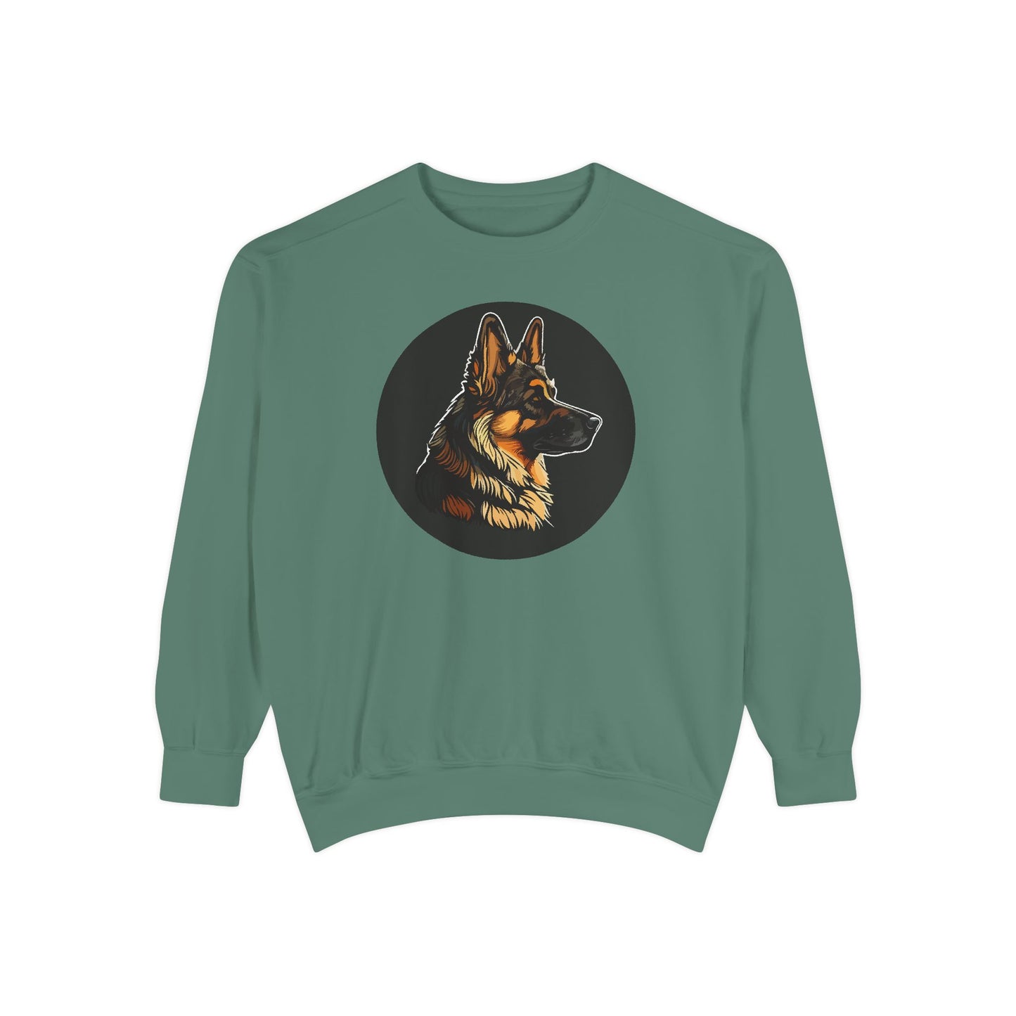 Unisex Dog Lover Sweatshirt With a Close Up Graphic of a German Shepherd Inside a Black Circle